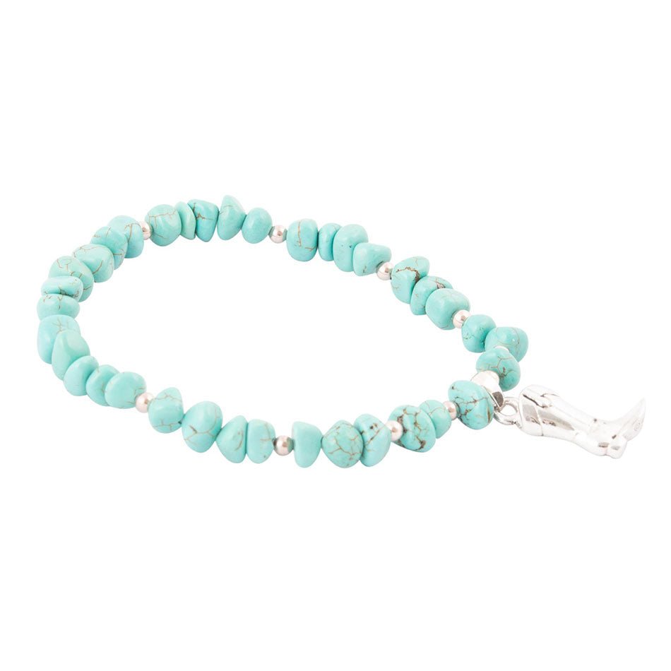 Cowgirl Up Blue Turquoise Sterling Silver Boot Charm Stretch Bracelet Barse Jewelry