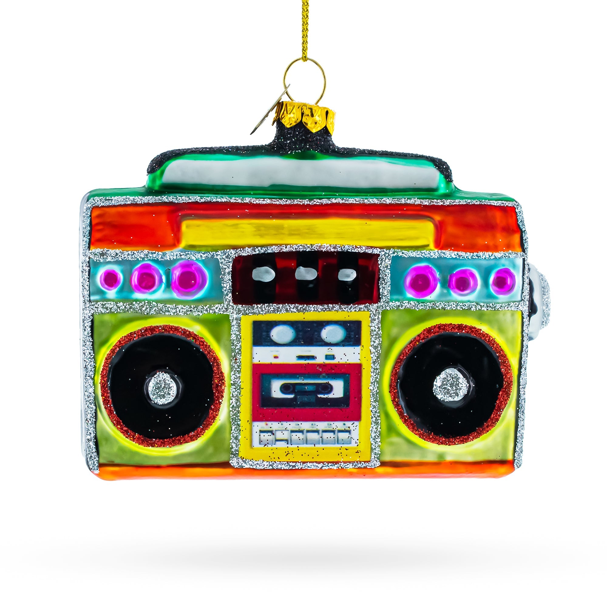 Vintage Cassette Player Boombox Glass Christmas Ornament