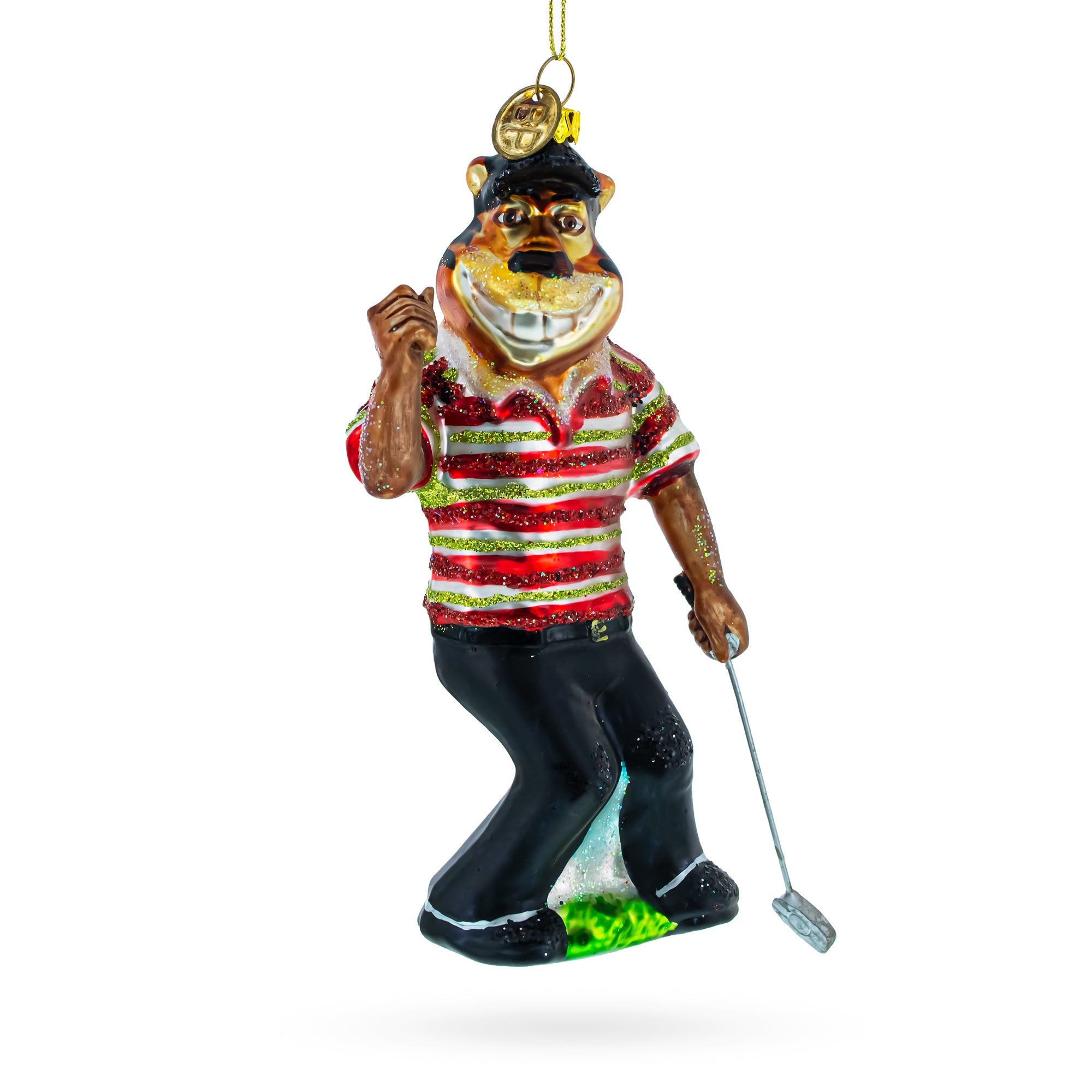 Sporty Tiger Engaged in Golf Glass Christmas Ornament