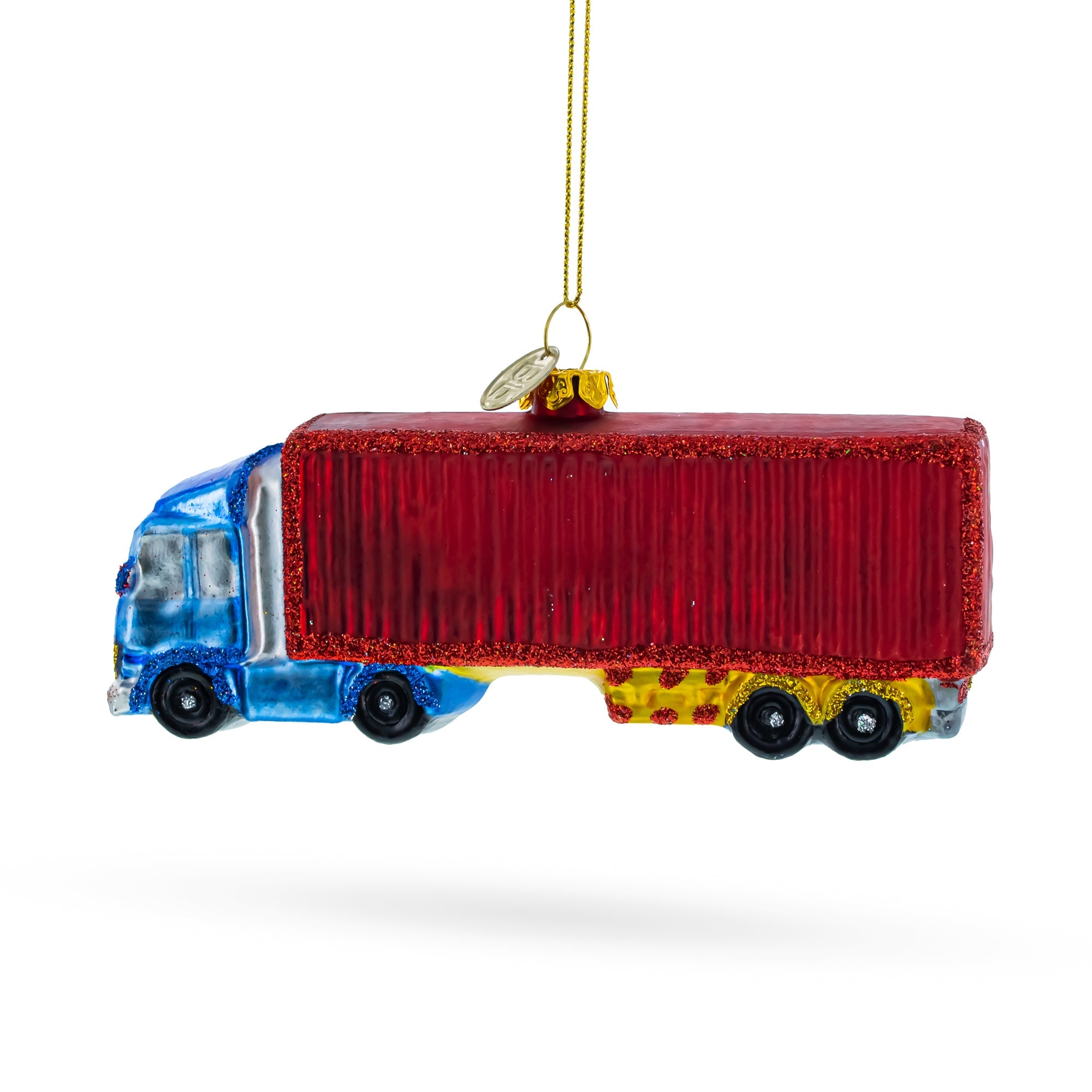 Truck with Dry Van Glass Christmas Ornament