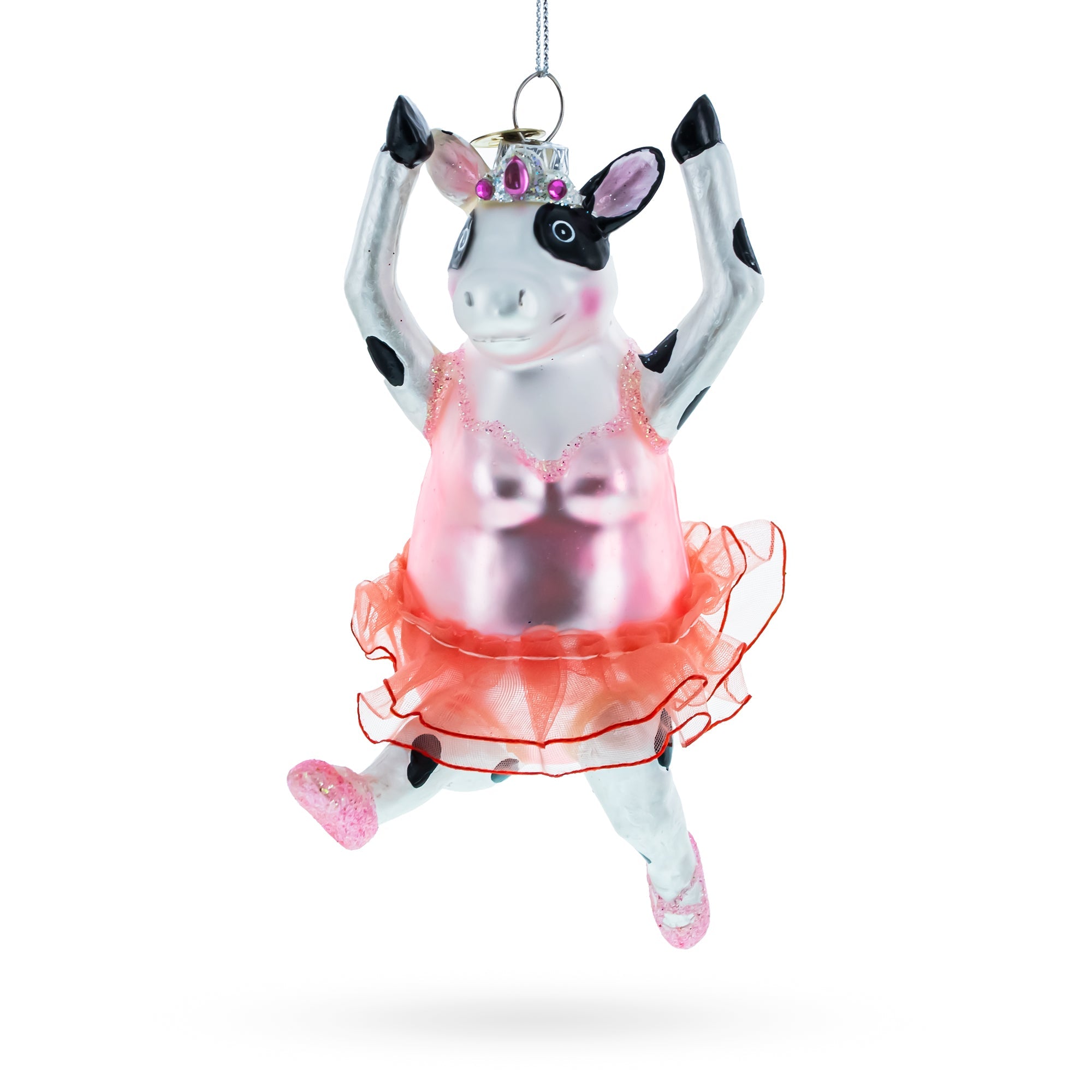 Ballerina Cow Glass Christmas Ornament