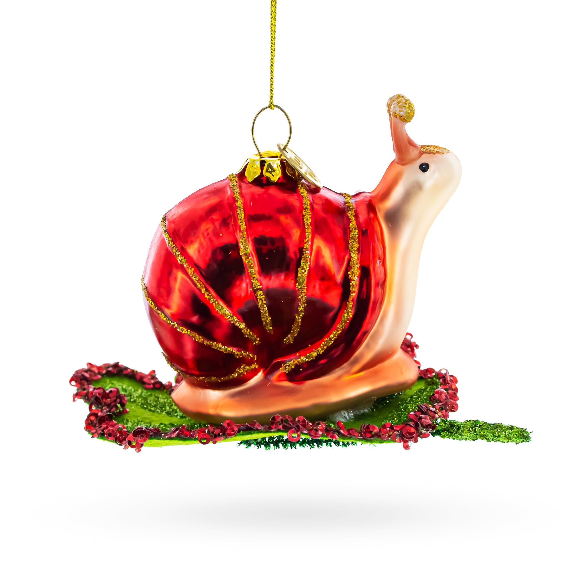 Snail Perched on a Green Leaf Glass Christmas Ornament BestPysanky