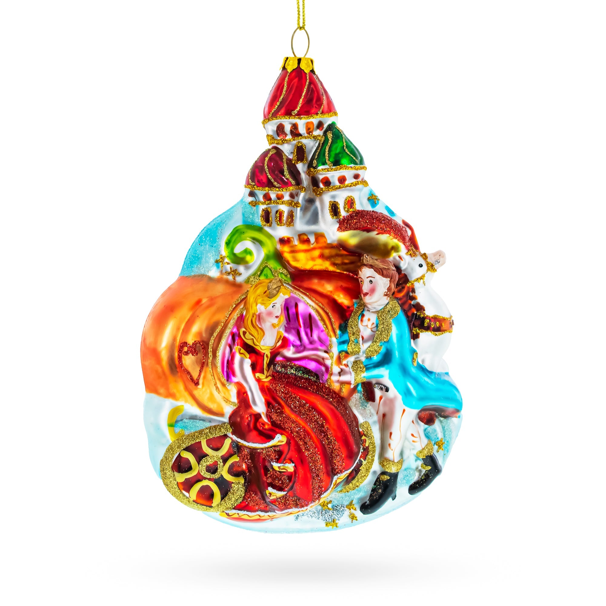 Enchanting Cinderella and Prince Glass Christmas Ornament
