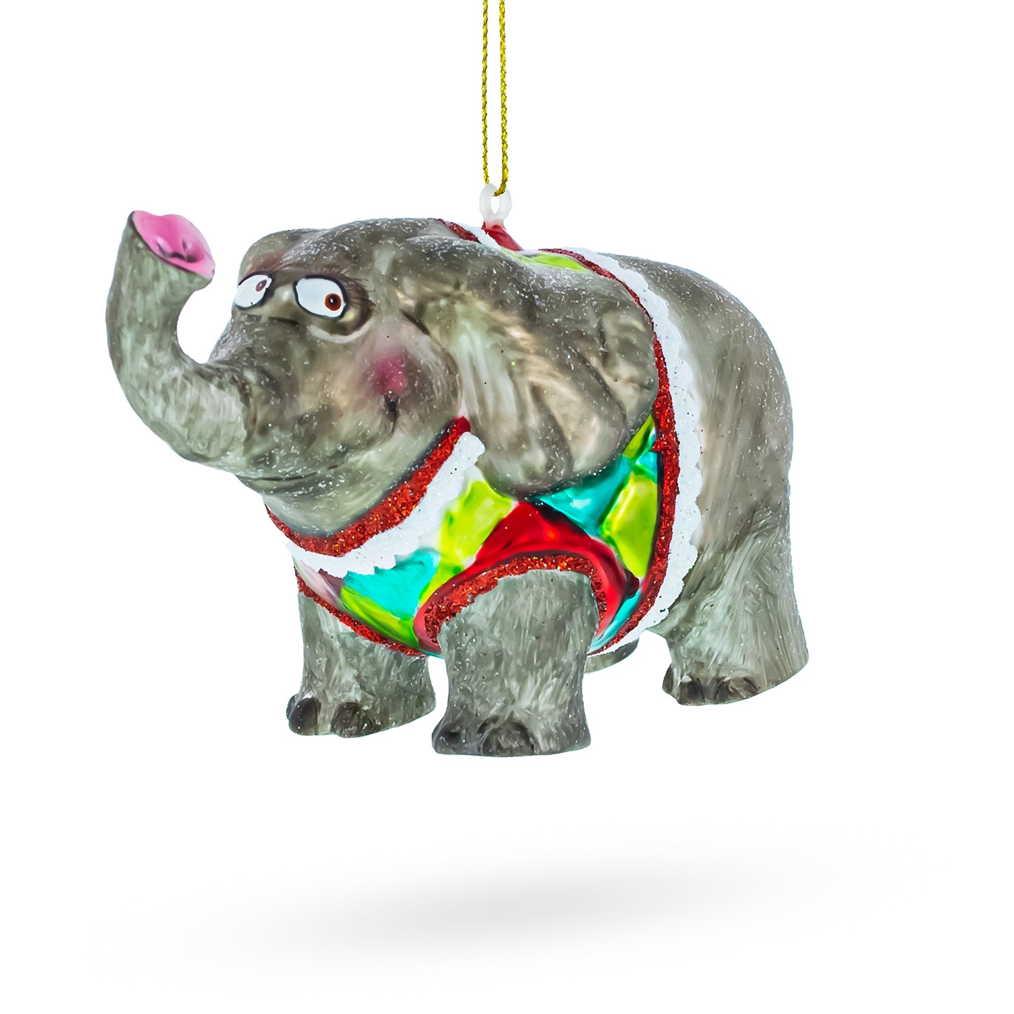 Circus Elephant Trumpeting Glass Christmas Ornament