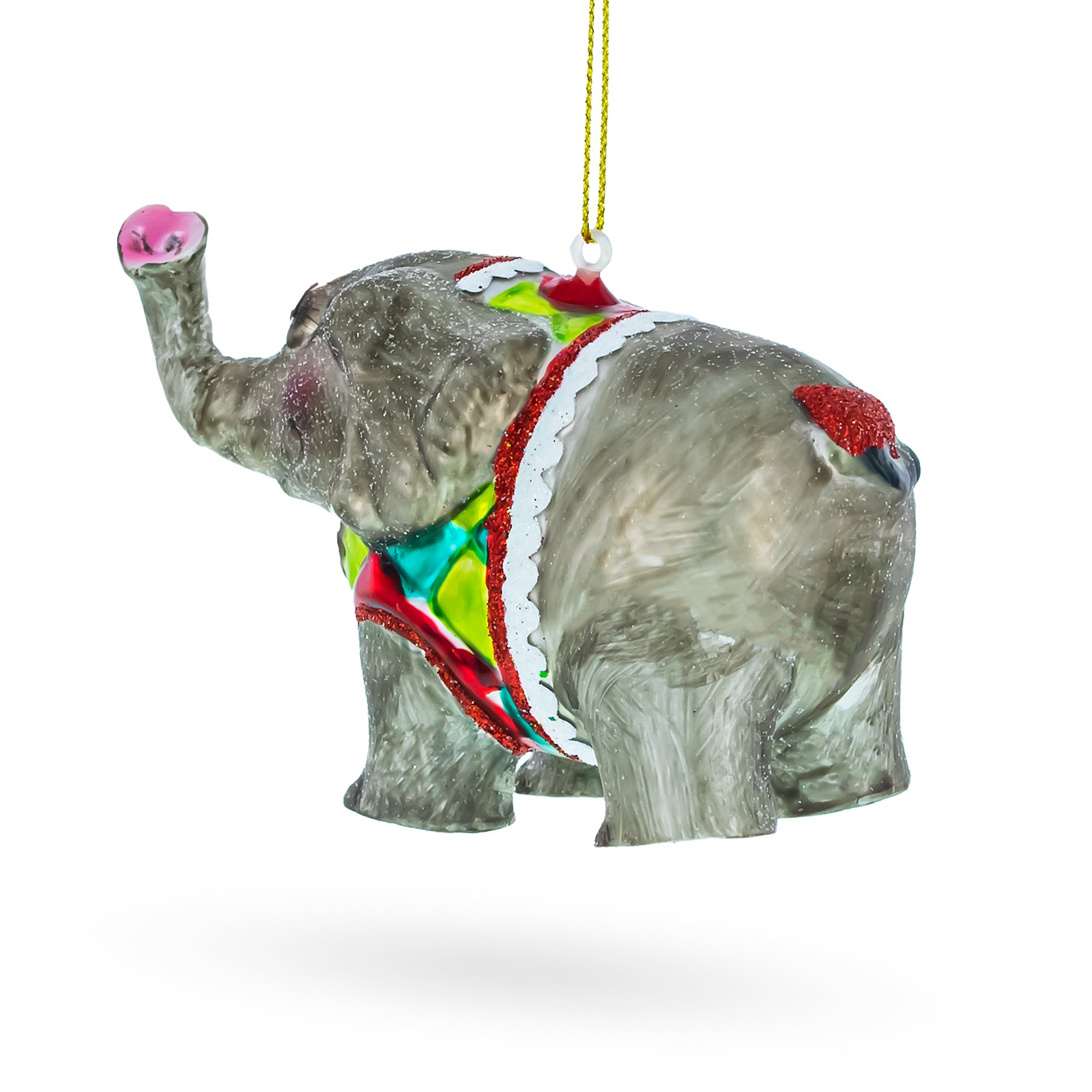 Circus Elephant Trumpeting Glass Christmas Ornament