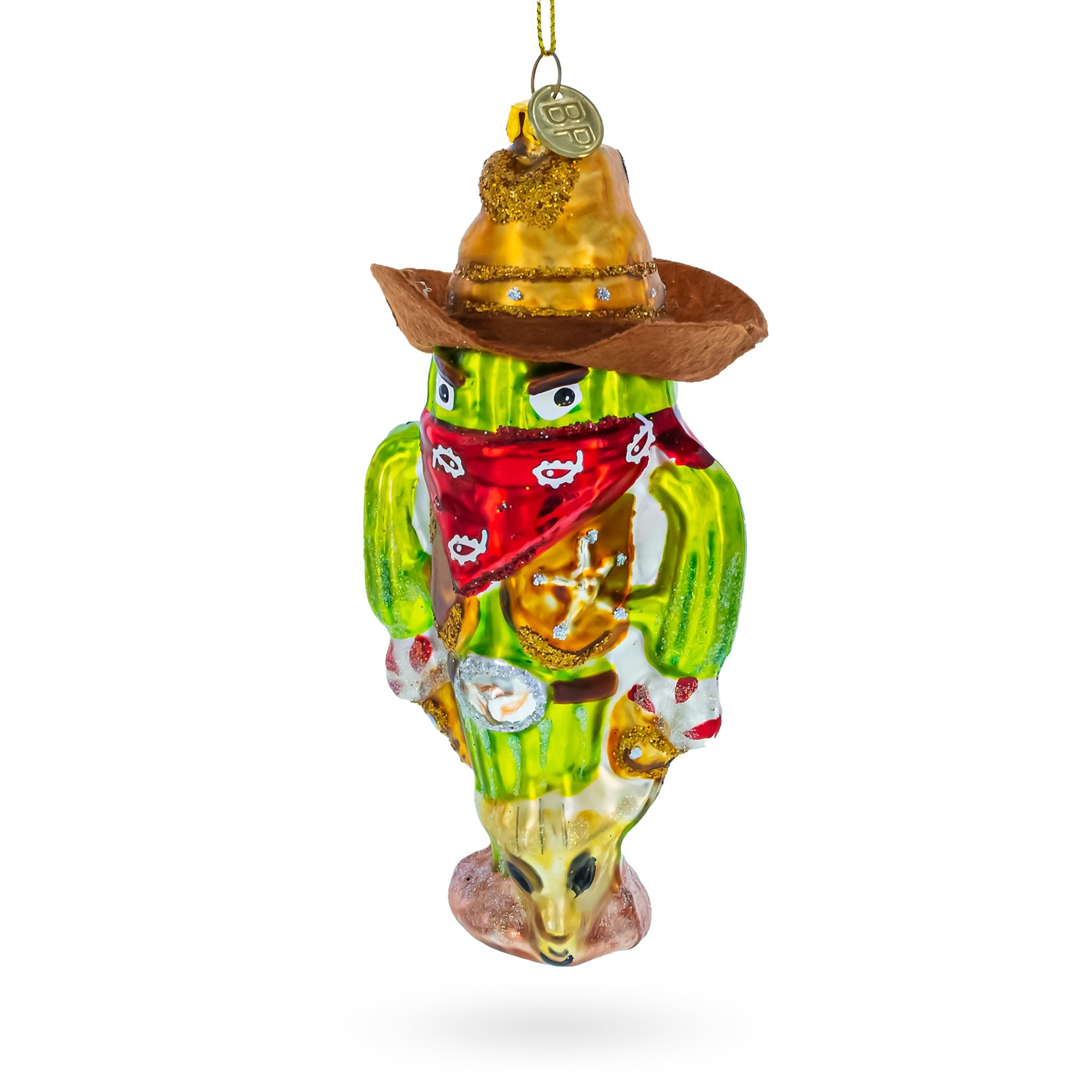 Western Cowboy Cactus Glass Christmas Ornament