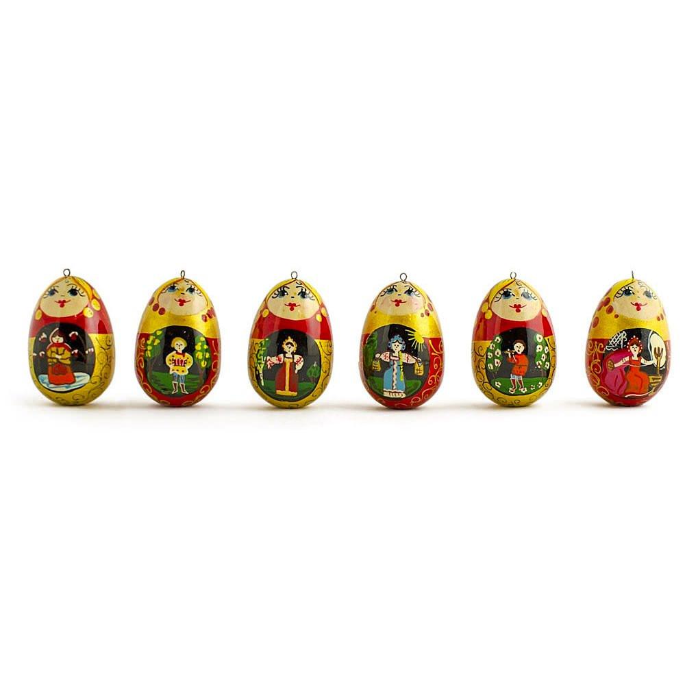 6 Fairy Tales Wooden Dolls Christmas Ornaments 2.25 Inches