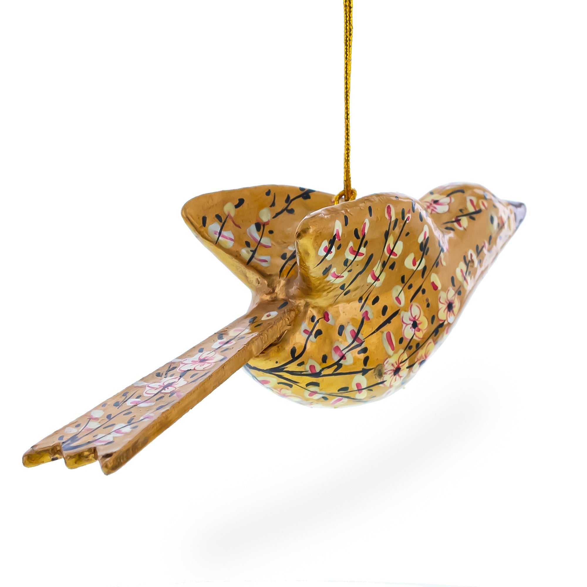 6-Inch Long Golden Bird Wooden Christmas Ornament