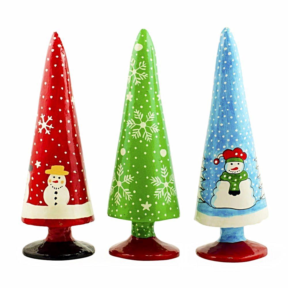Set of 3 Wooden Tabletop Christmas Trees 8.5 Inches BestPysanky