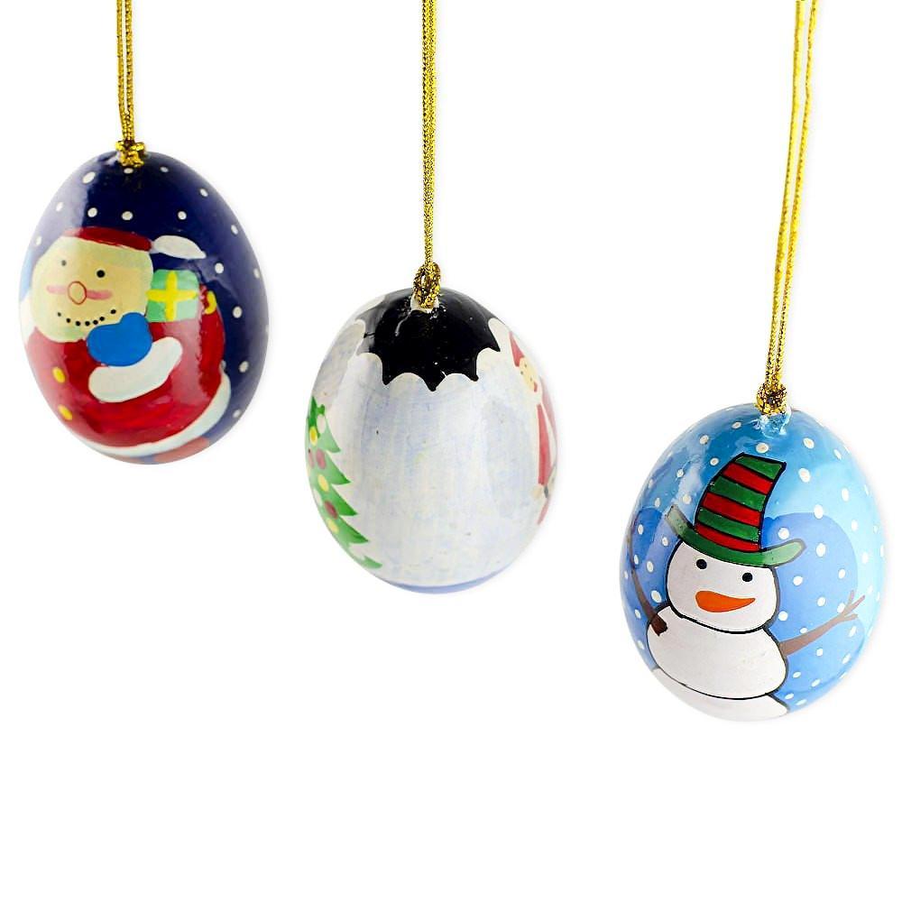 3 Wooden Egg Christmas Ornaments Santa, Christmas Tree and Snowman BestPysanky