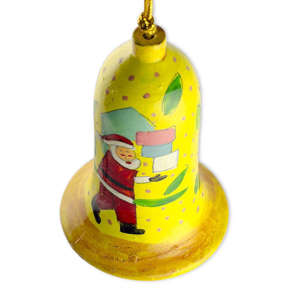 Set of 3 Vintage-Style Santa Holiday Bell Wooden Christmas Ornaments