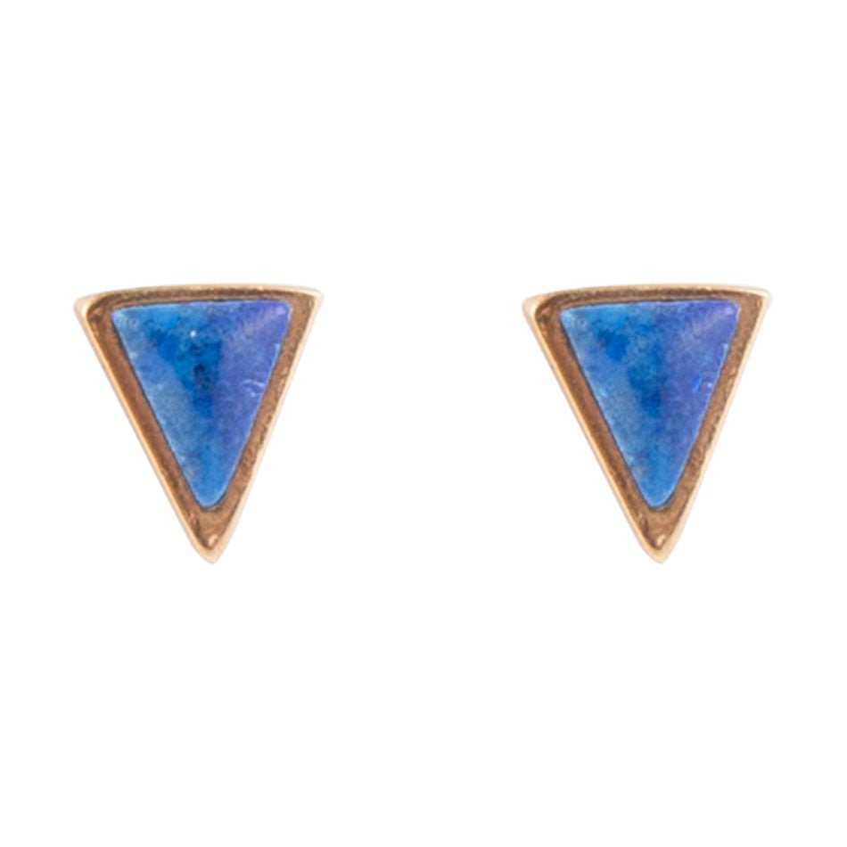 Dainty Blue Lapis Golden Triangle Stud Barse Jewelry