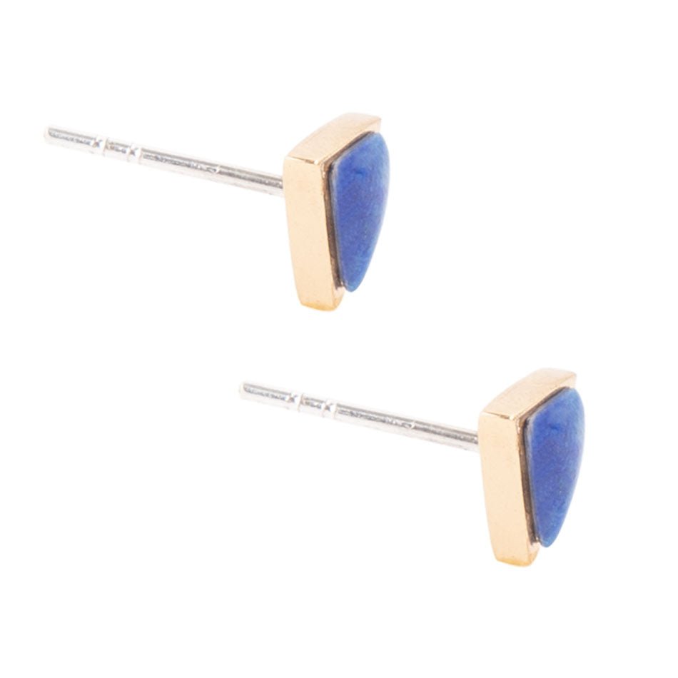 Dainty Blue Lapis Golden Triangle Stud Barse Jewelry