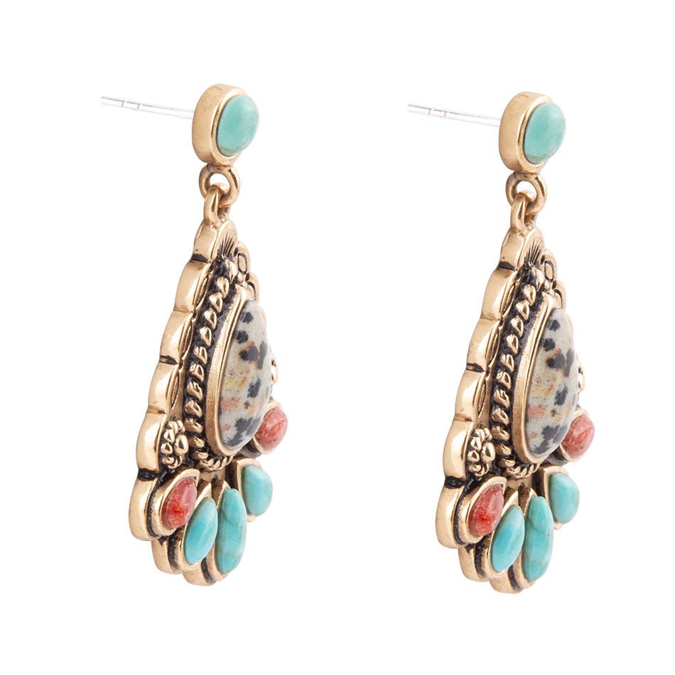 Dalmatian Jasper Colorful Golden Drop Earrings Barse Jewelry