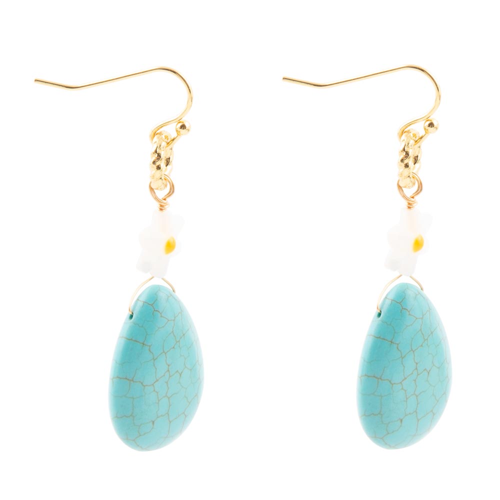 Dani Blue Turquoise Magnesite Flower Golden Drop Earrings Barse Jewelry