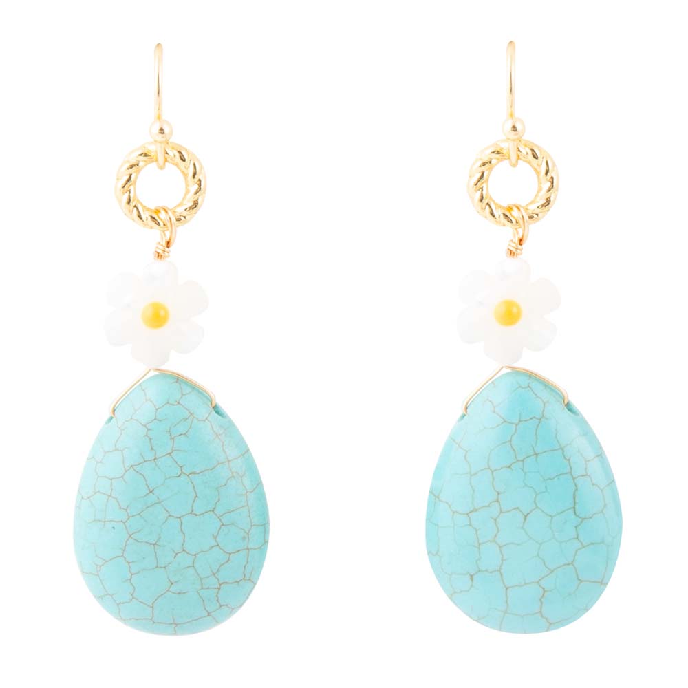 Dani Blue Turquoise Magnesite Flower Golden Drop Earrings Barse Jewelry