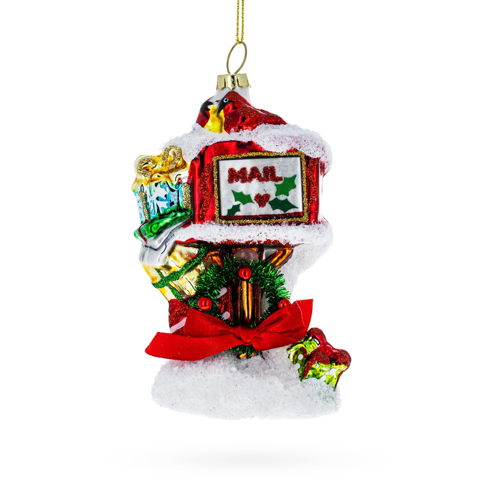 Snowy Red Mailbox Full of Gifts Glass Christmas Ornament BestPysanky