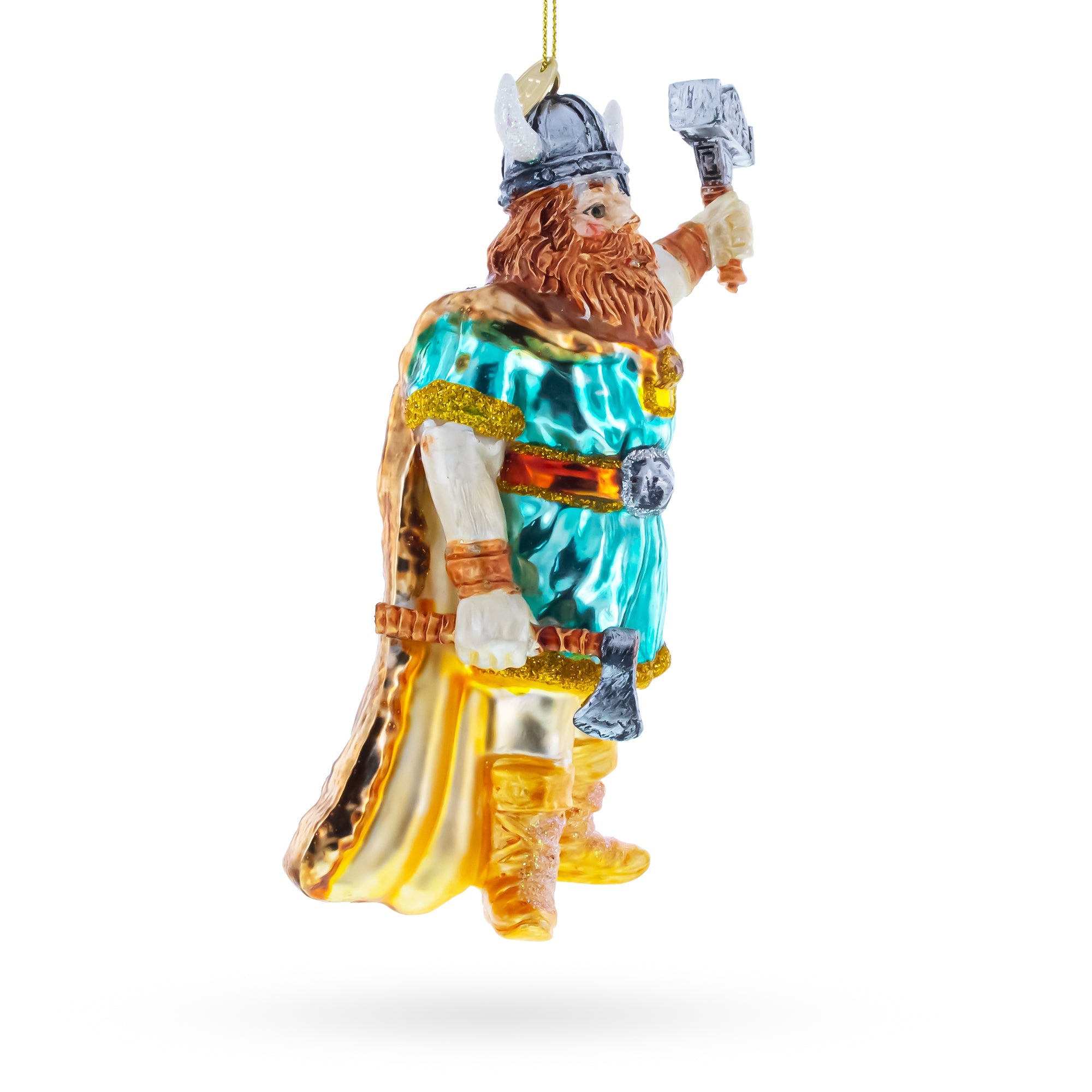 Viking Warrior with Hammer Glass Christmas Ornament