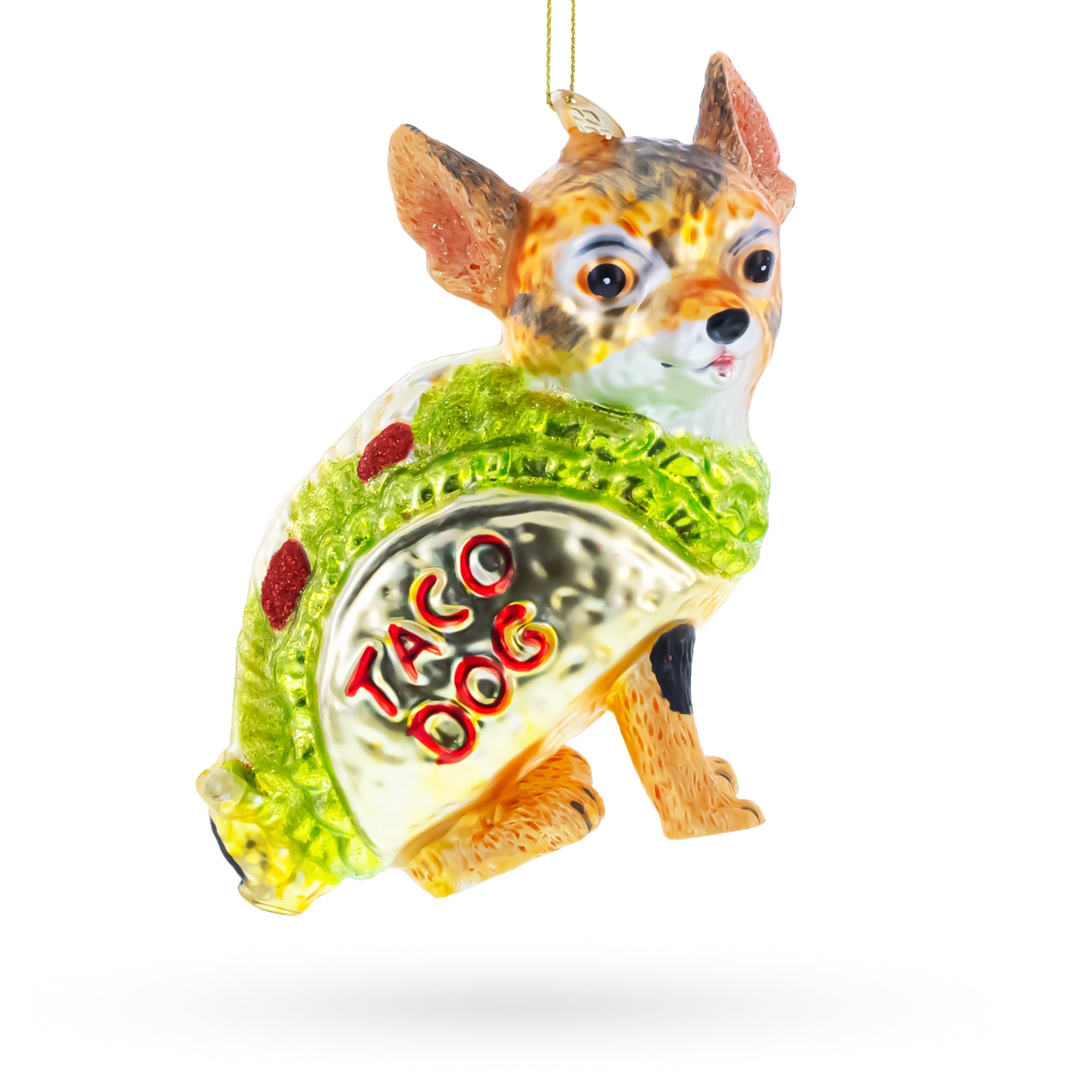 Taco Dog Glass Christmas Ornament