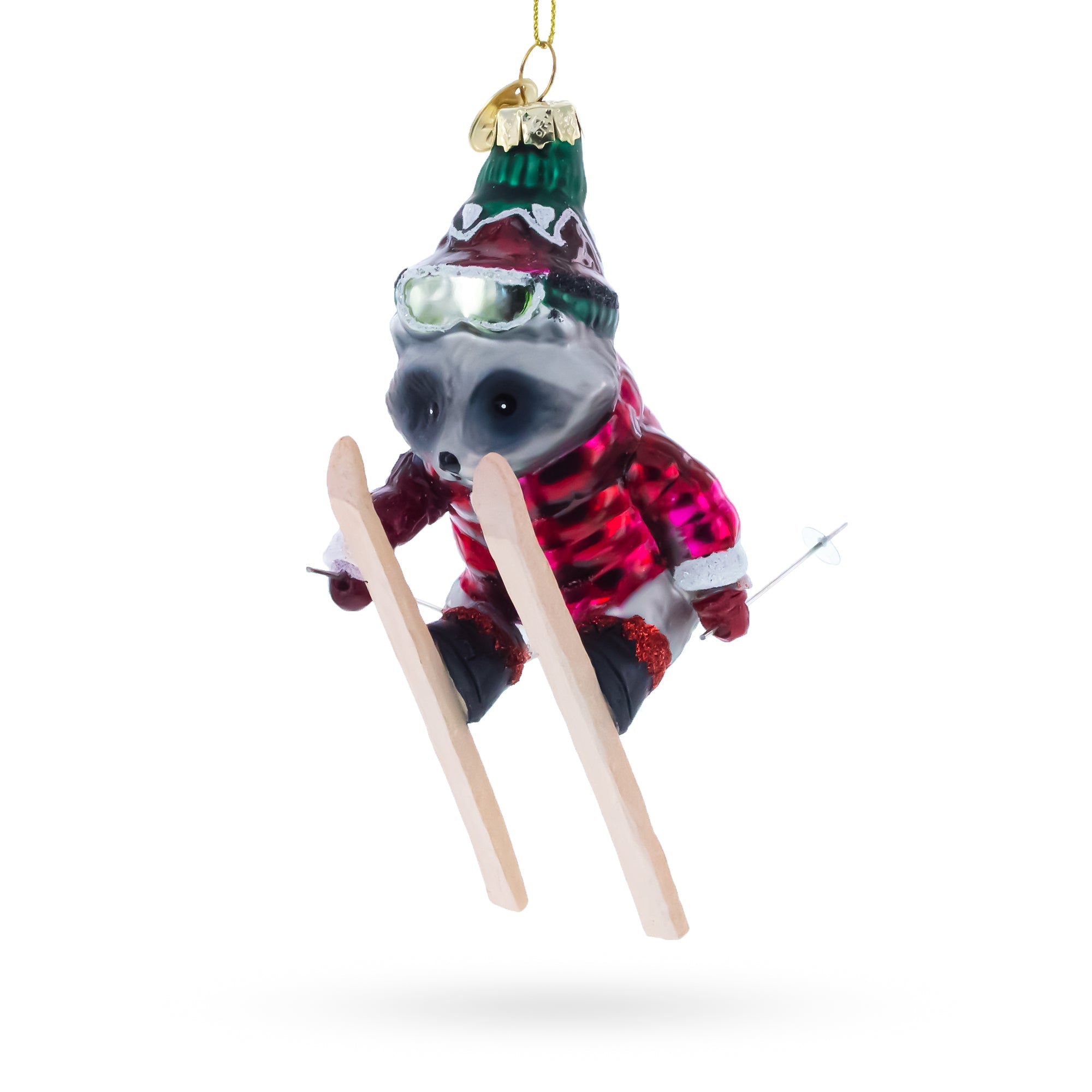 Skiing Raccoon Glass Christmas Ornament
