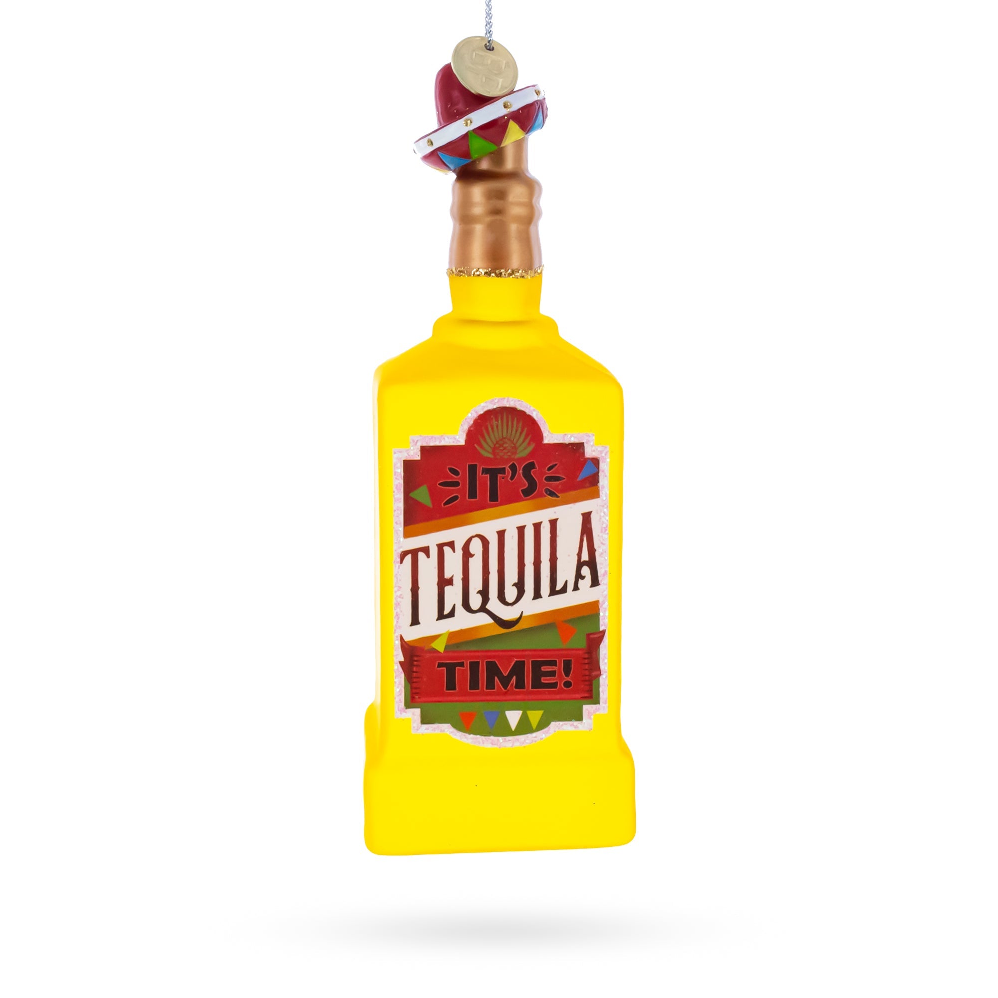 Tequila Bottle with Sombrero Glass Christmas Ornament