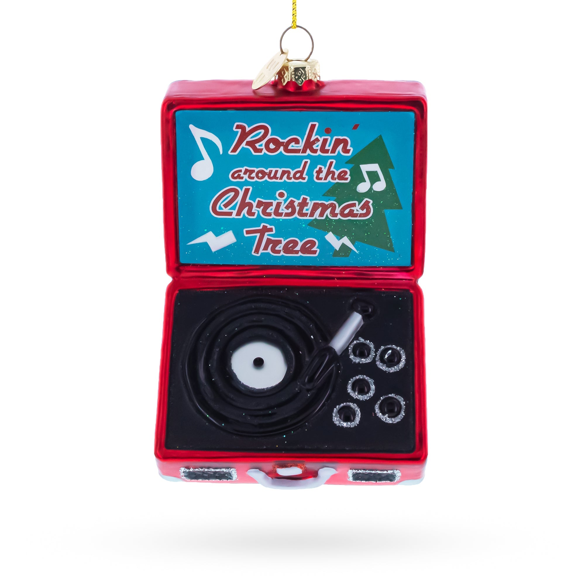 Vintage Vinyl Record Player Glass Christmas Ornament