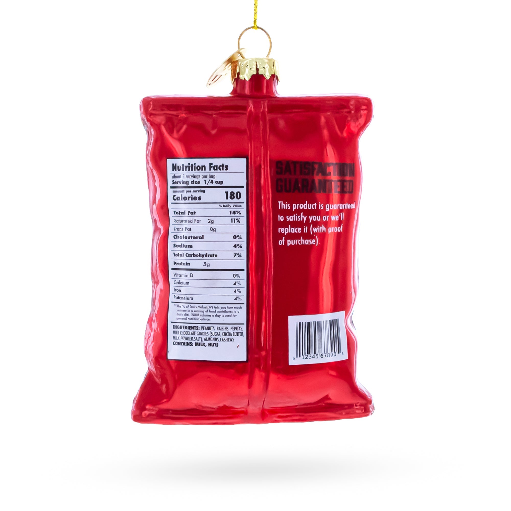 Trail Mix Snack Bag Glass Christmas Ornament