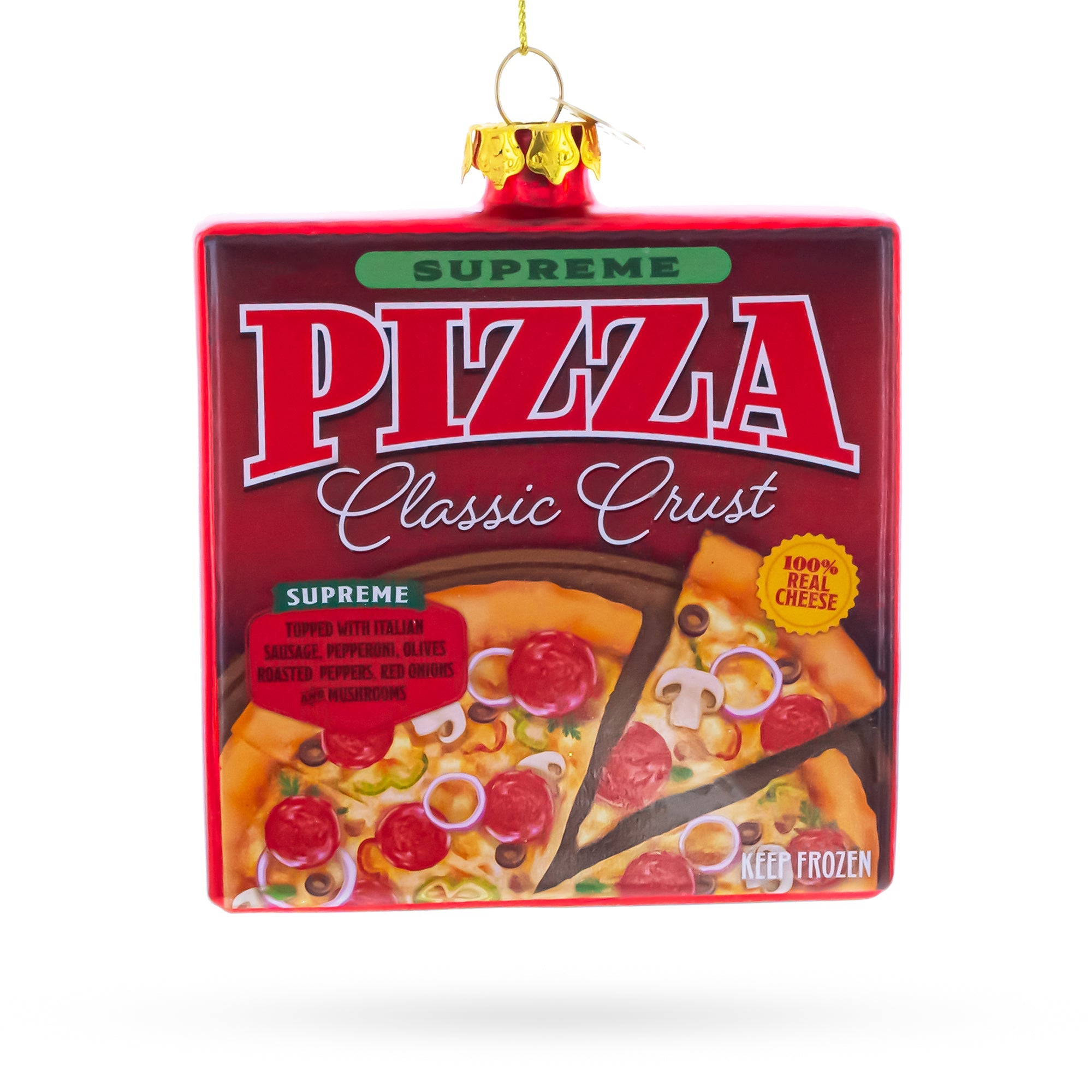Supreme Pizza Box Glass Christmas Ornament