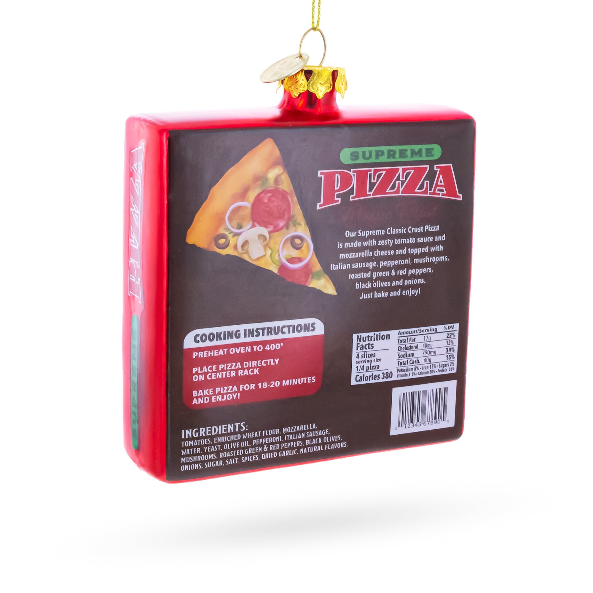 Supreme Pizza Box Glass Christmas Ornament