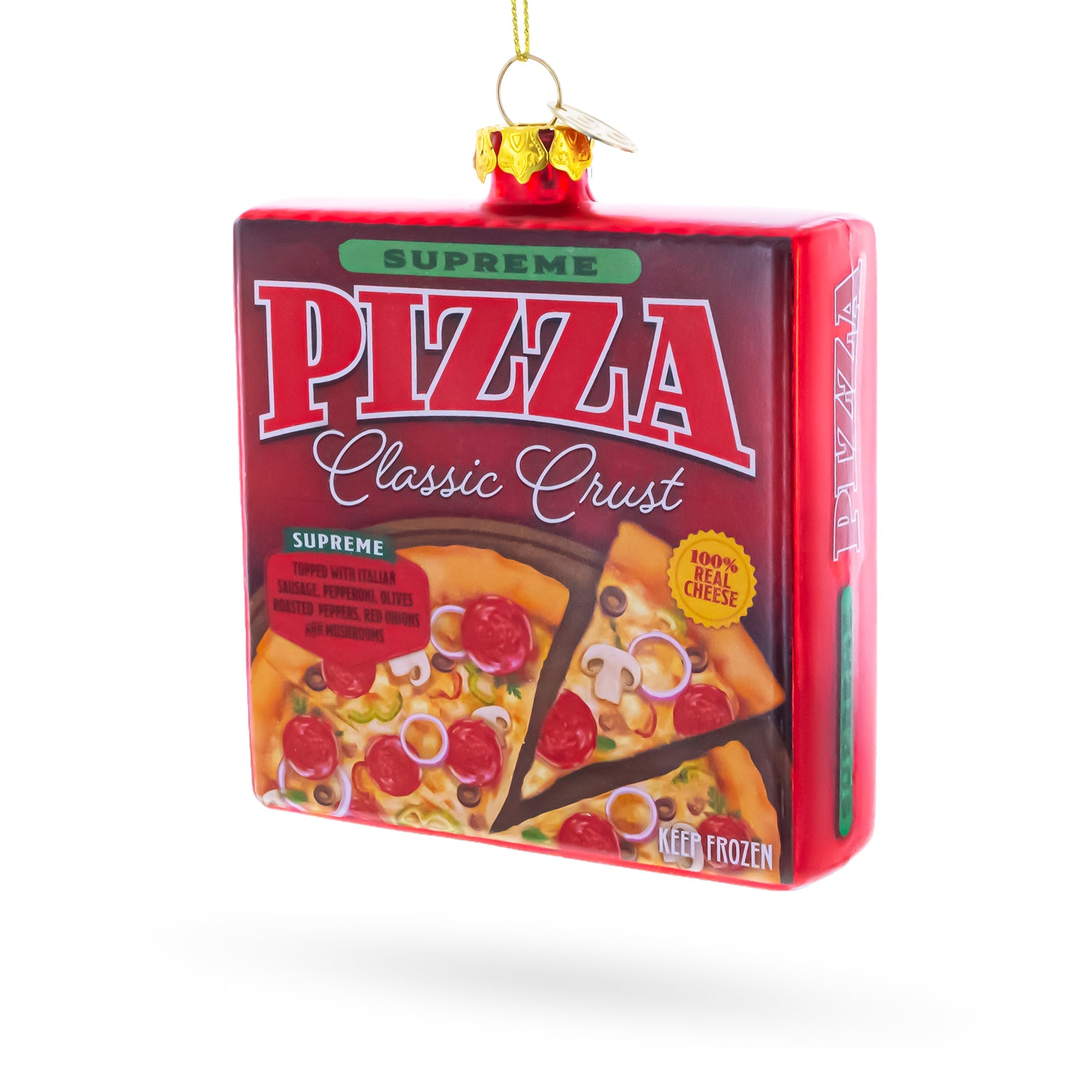 Supreme Pizza Box Glass Christmas Ornament