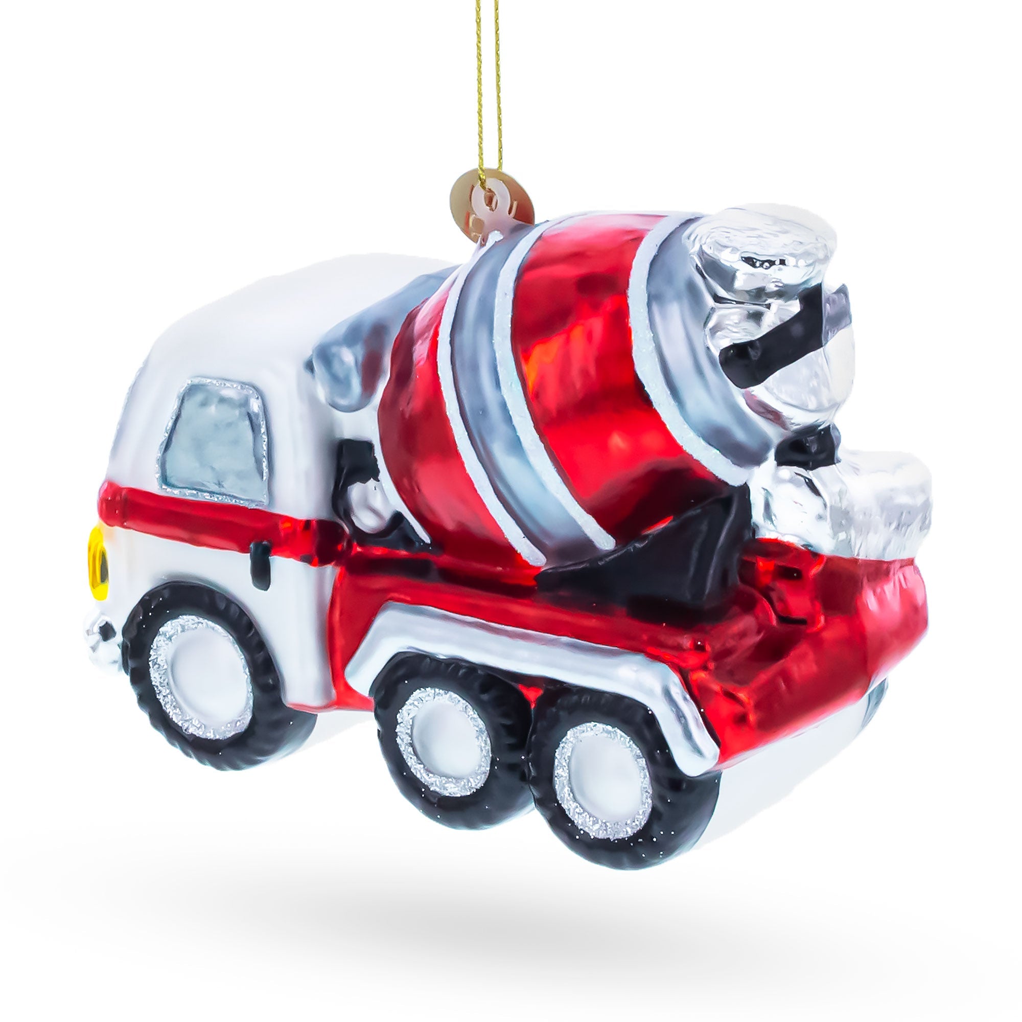 Striped Concrete Mixer Construction Vehicle Glass Christmas Ornament