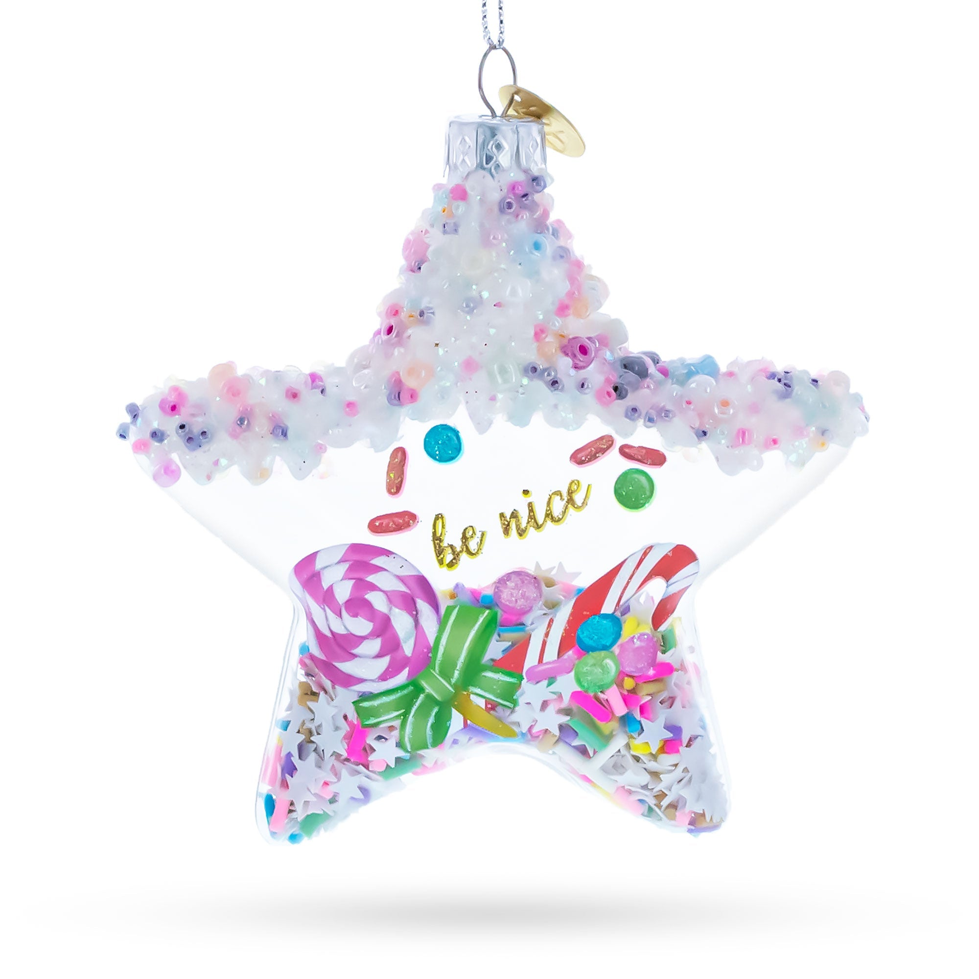 Sugar Star with Shakable Sprinkles Glass Christmas Ornament