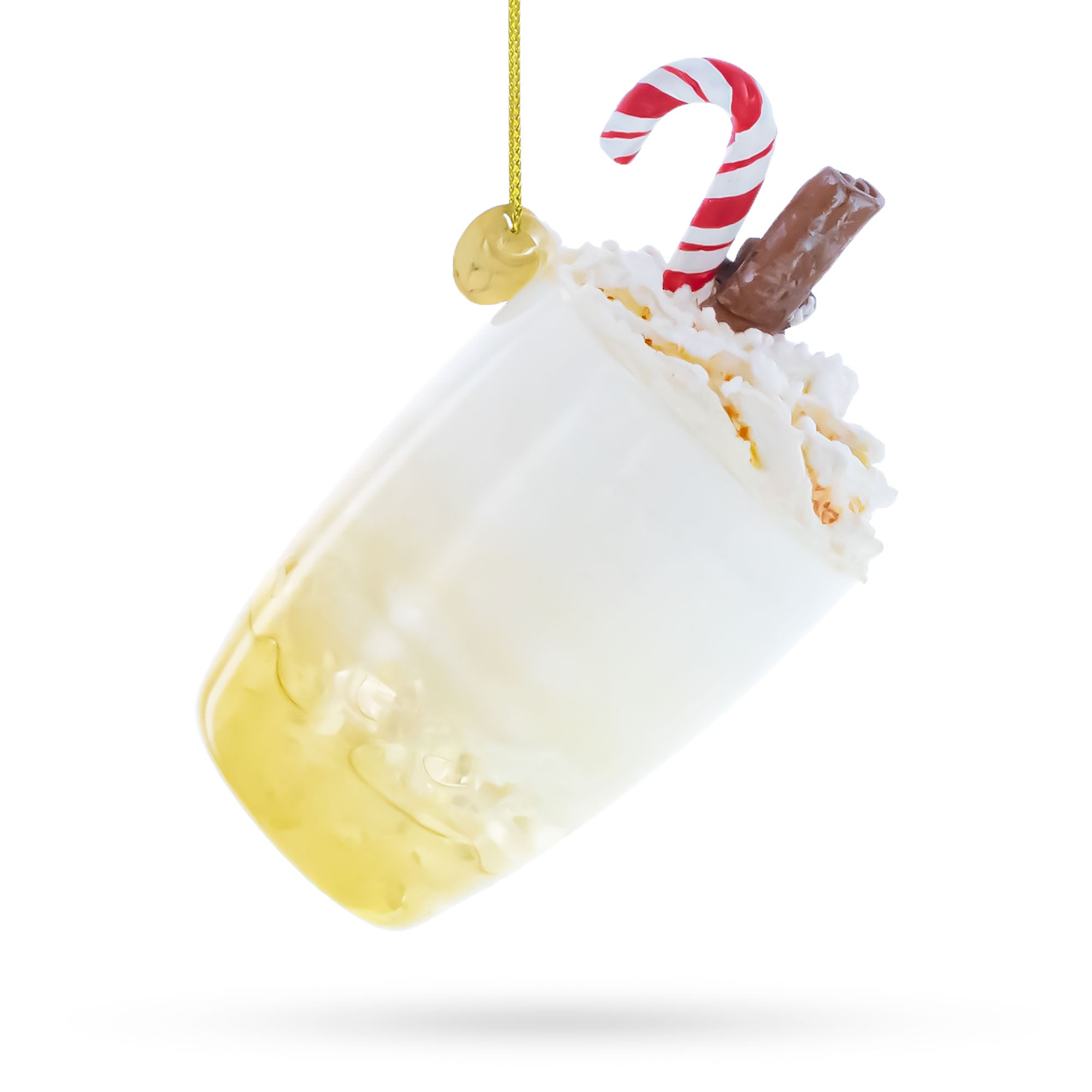 Whipped Cream Holiday Spirit Cocktail with Candy Cane Glass Christmas Ornament