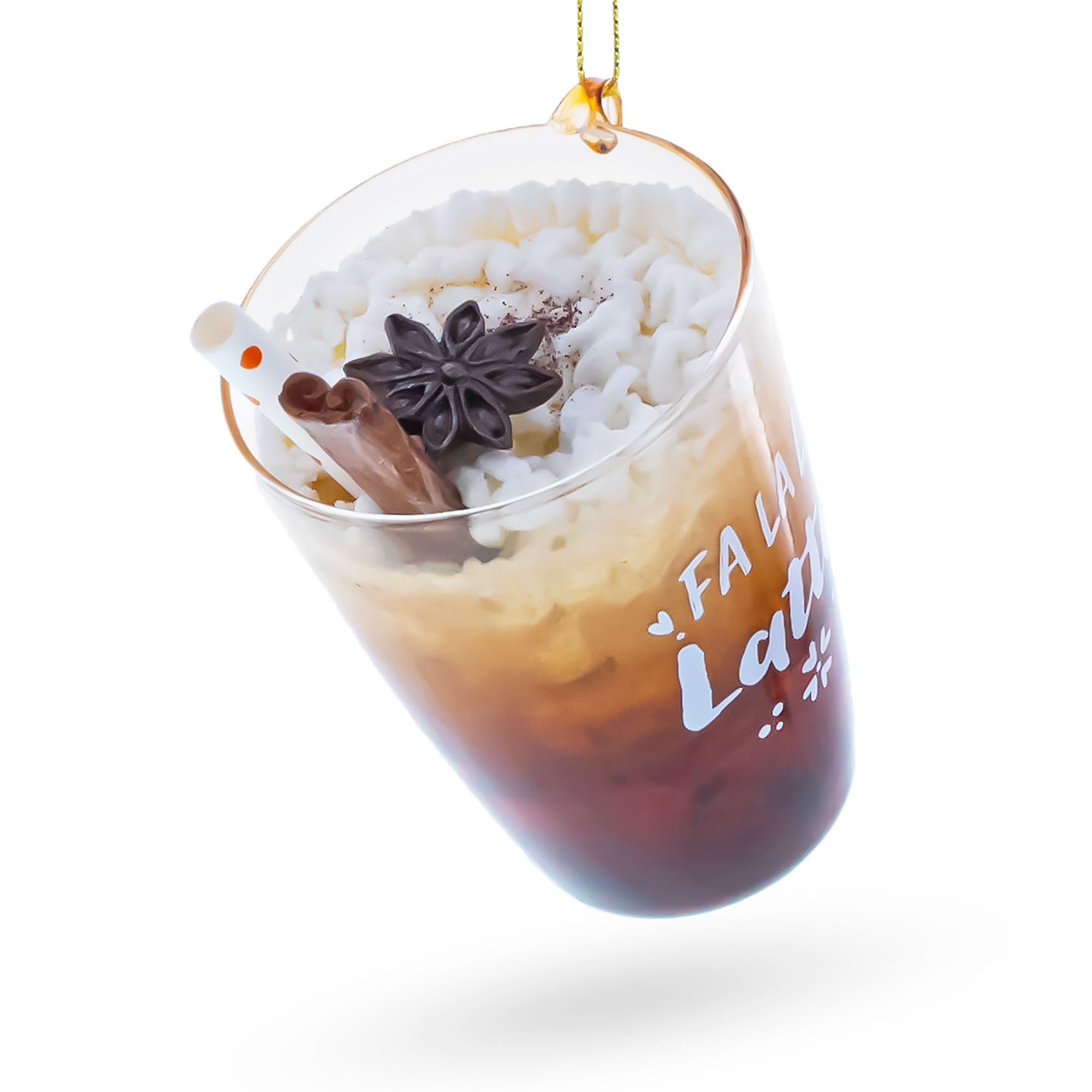 Whipped Latte Holiday Drink with Cinnamon Stick Glass Christmas Ornament