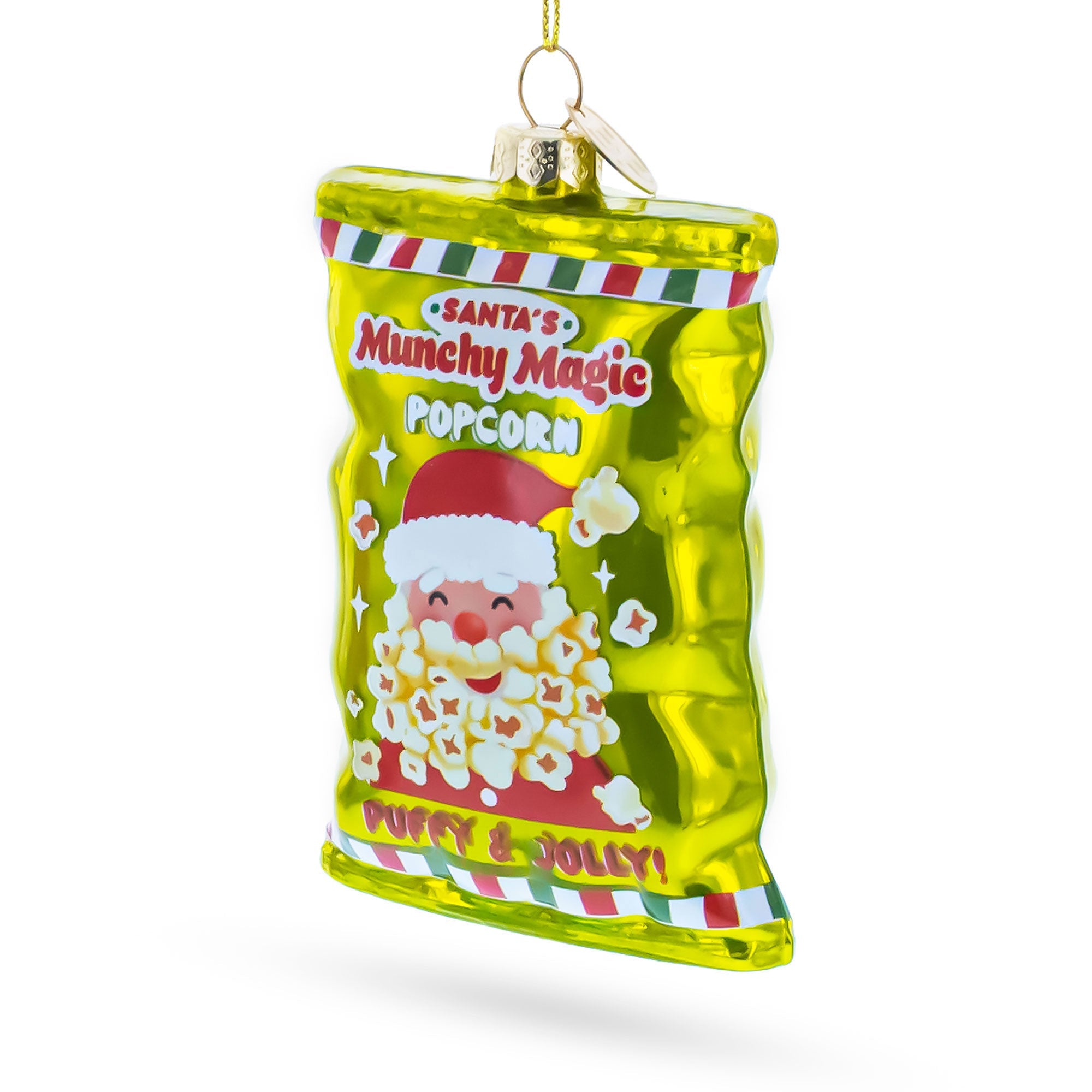 Santa’s Christmas Popcorn Bag Glass Christmas Ornament