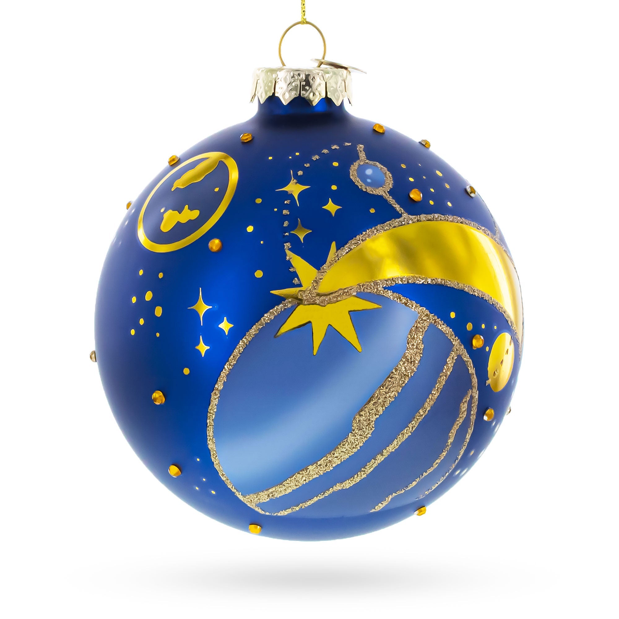 Blue Celestial Planets and Shooting Star Glass Ball Christmas Ornament