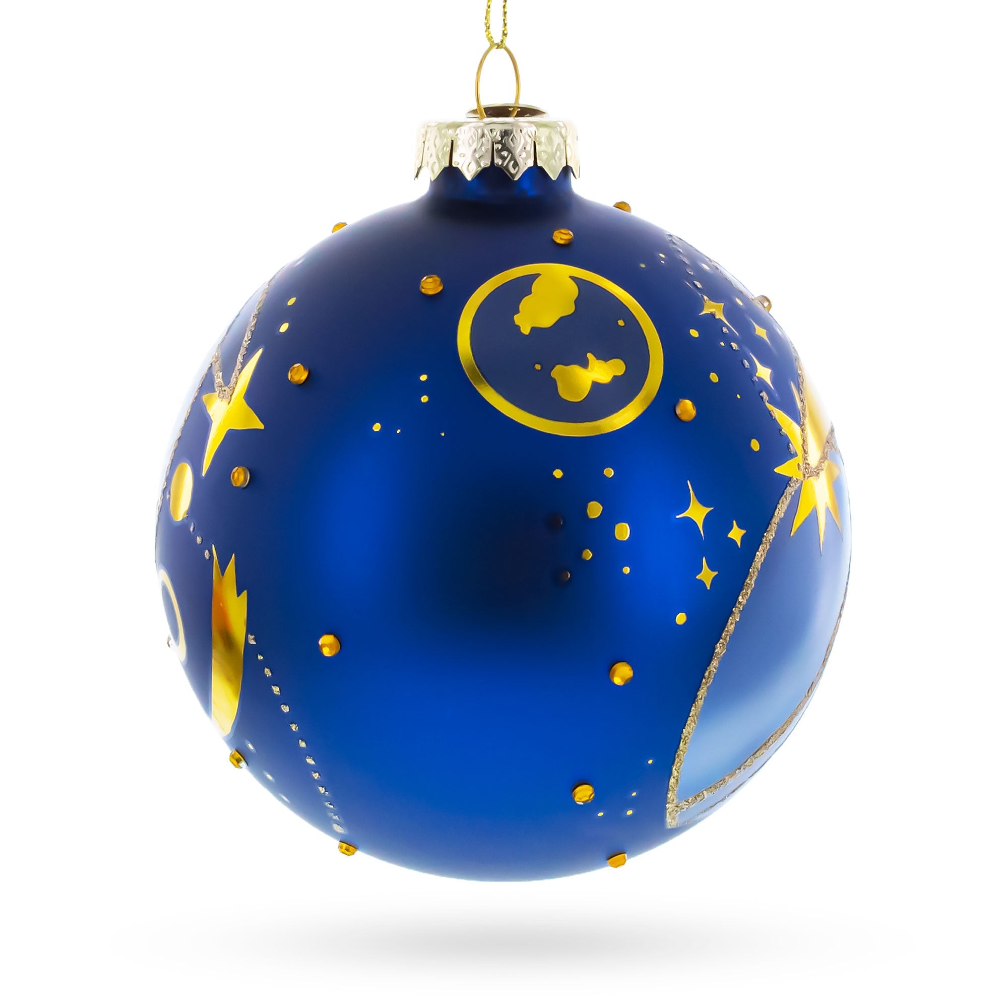 Blue Celestial Planets and Shooting Star Glass Ball Christmas Ornament