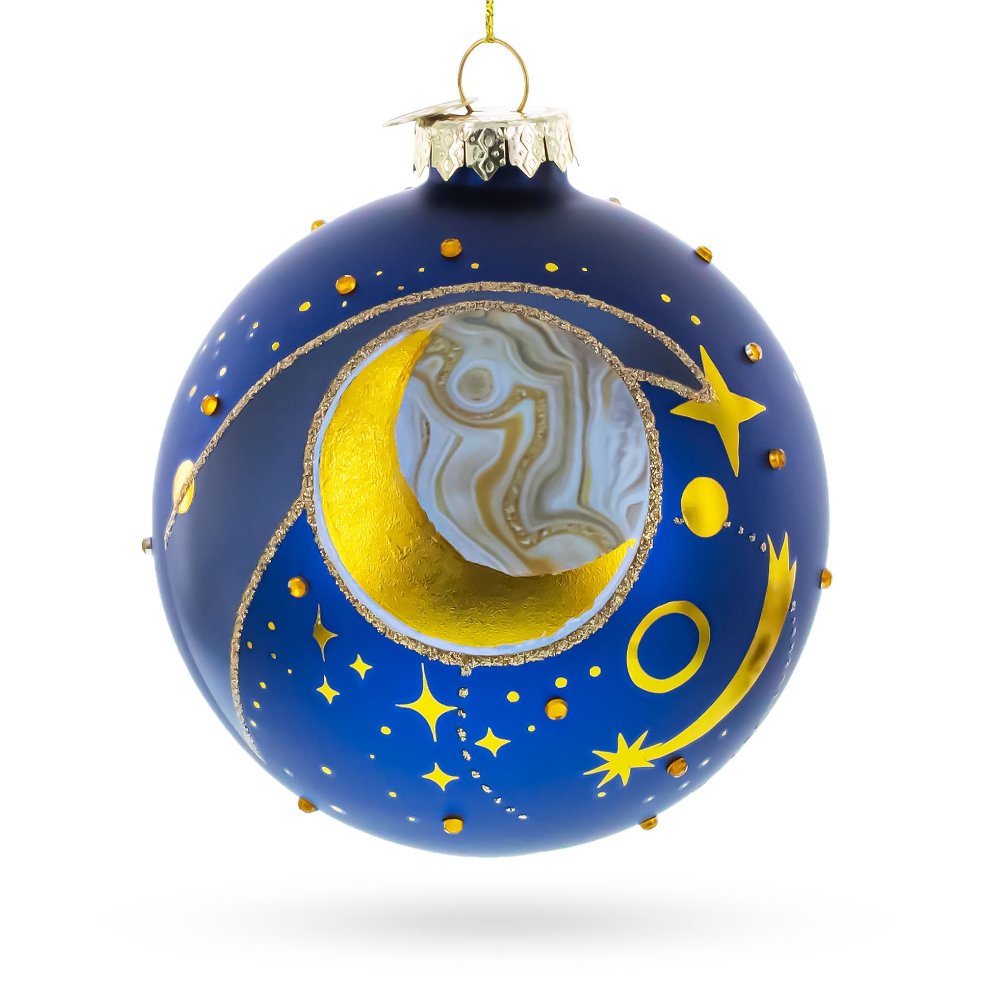 Blue Celestial Planets and Shooting Star Glass Ball Christmas Ornament