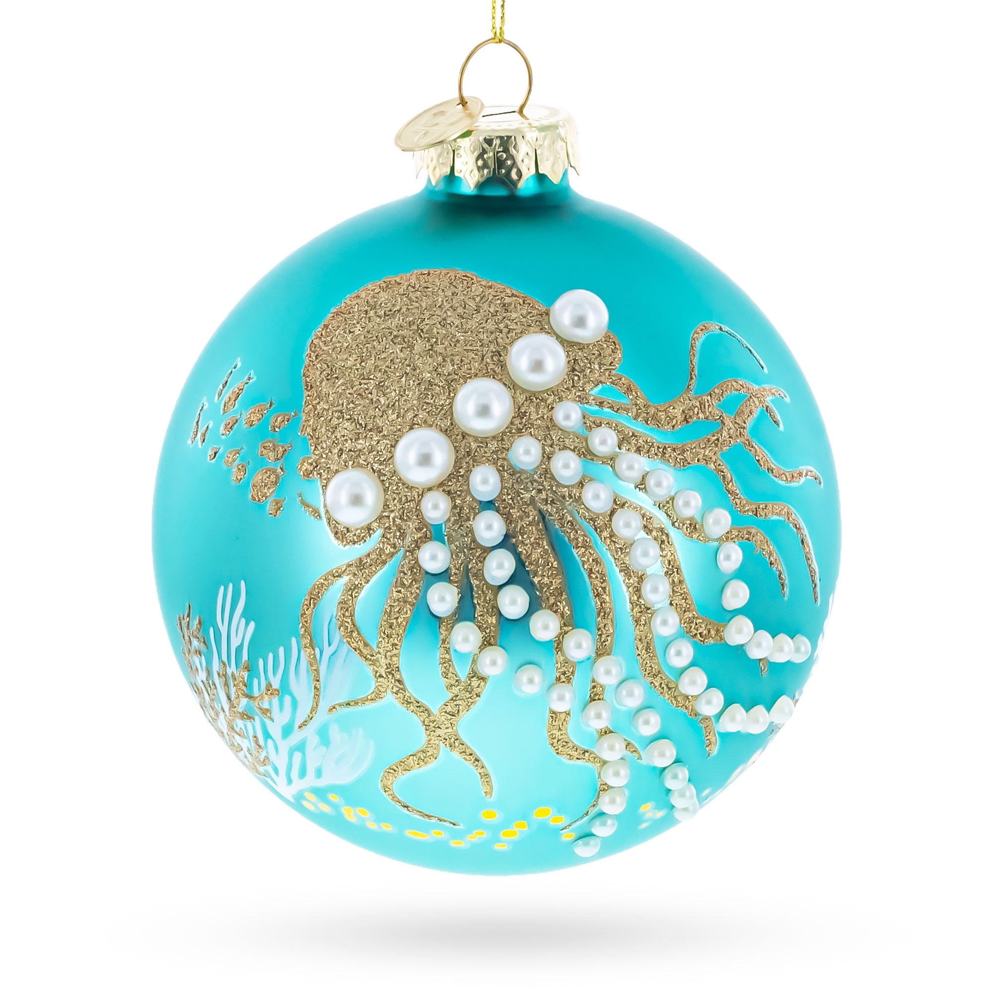 Ocean Jellyfish and Coral Teal Glass Ball Christmas Ornament