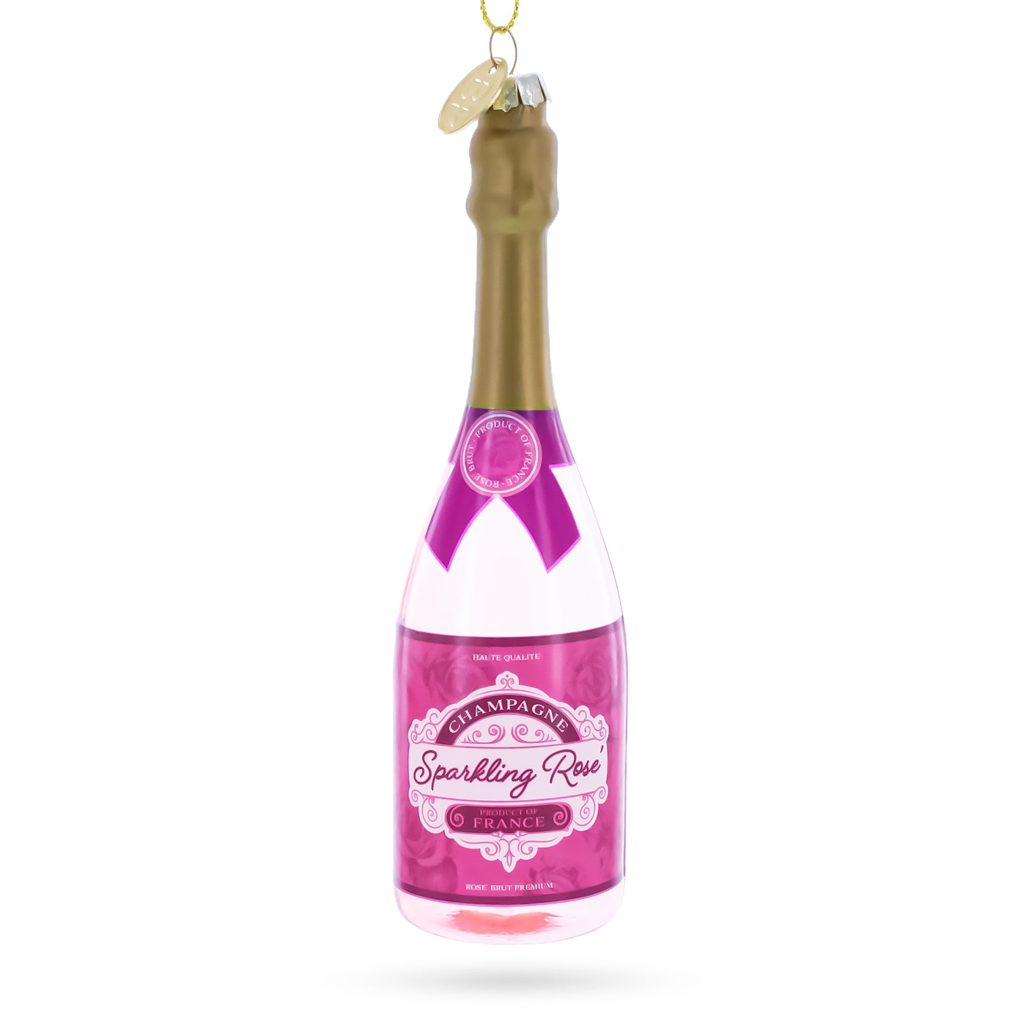 Sparkling Rosé Wine Bottle Glass Christmas Ornament