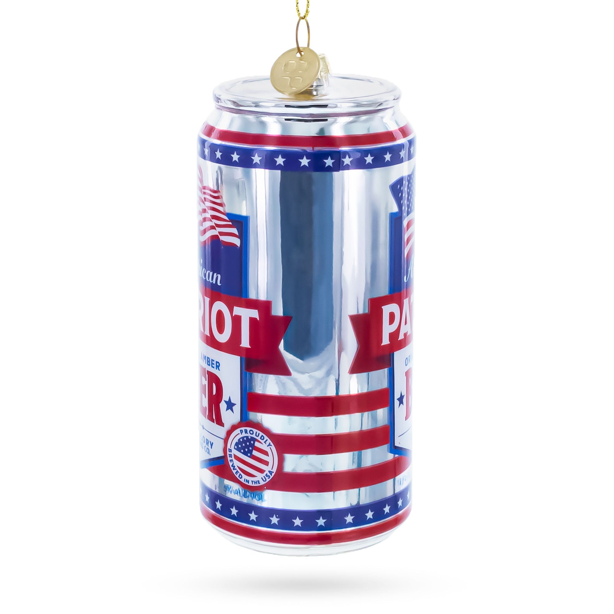 USA Patriot Beer Can Glass Christmas Ornament