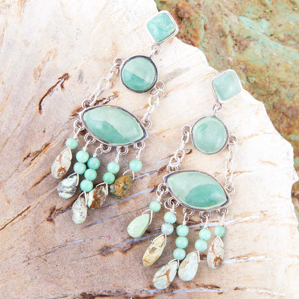 Deco Green Turquoise and Sterling Silver Chandelier Earrings Barse Jewelry