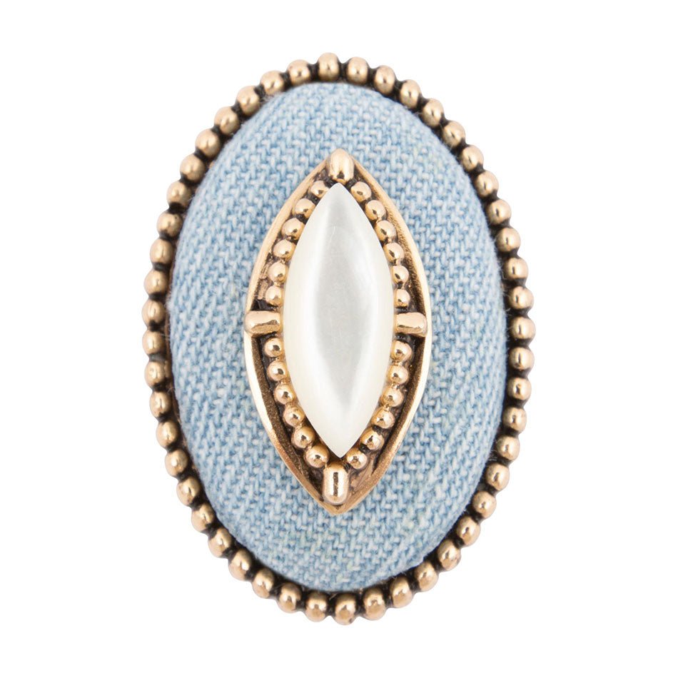 Denim Dreams White Mother of Pearl Golden Statement Ring Barse Jewelry