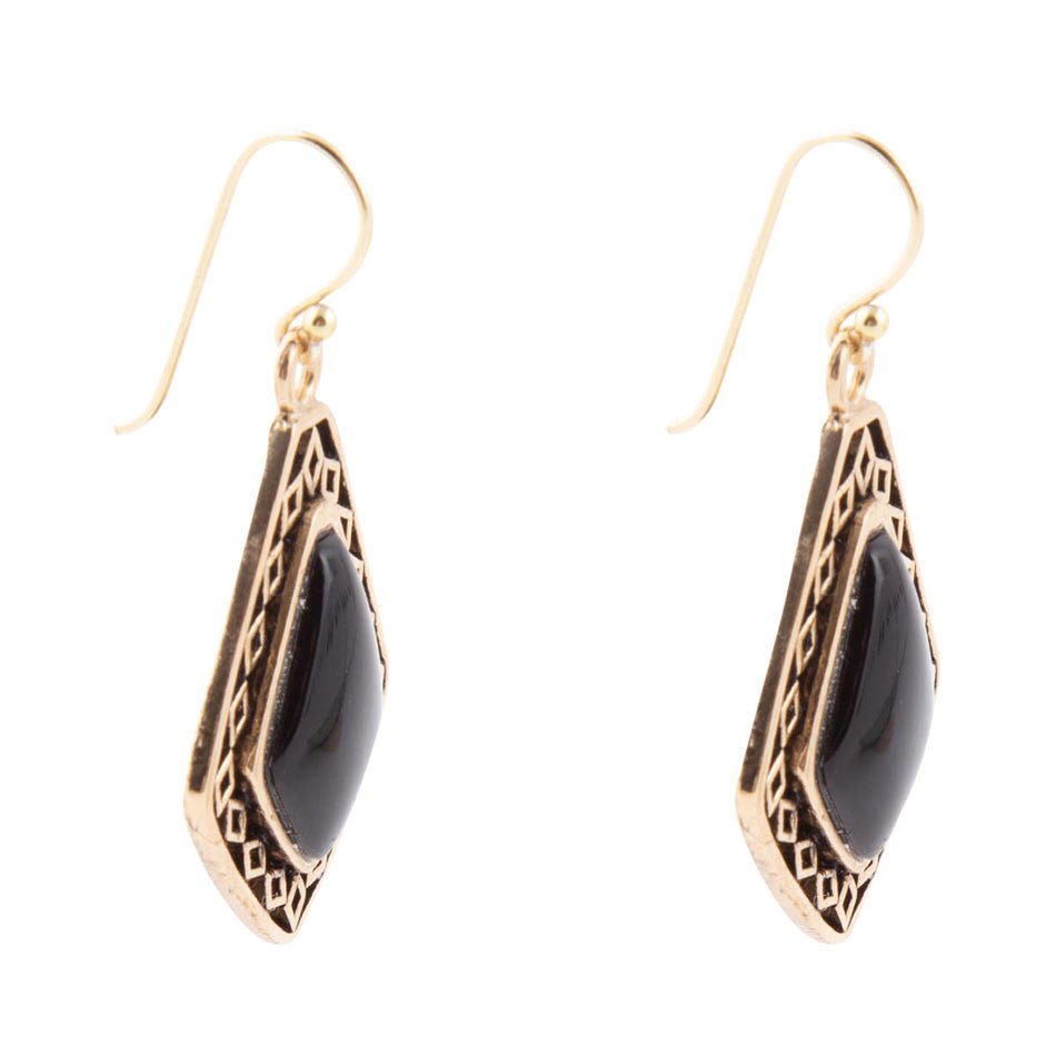 Diamond Black Onyx Stone Golden Drop Earrings Barse Jewelry