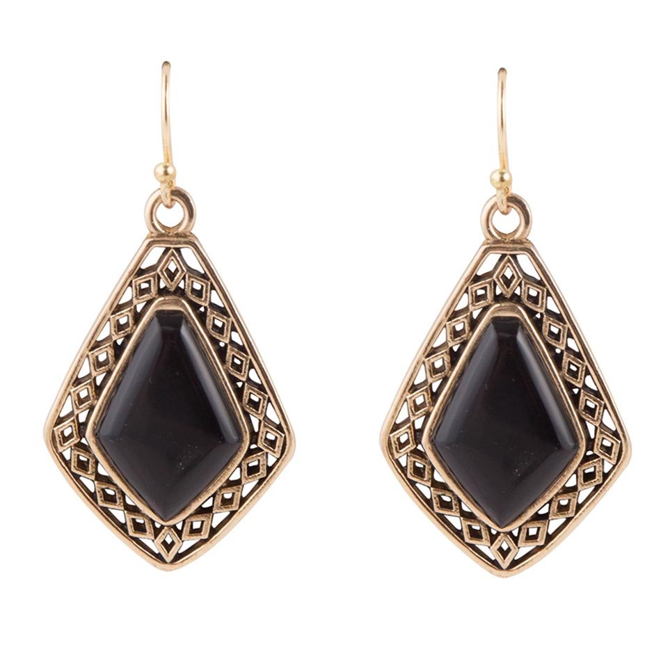 Diamond Black Onyx Stone Golden Drop Earrings Barse Jewelry