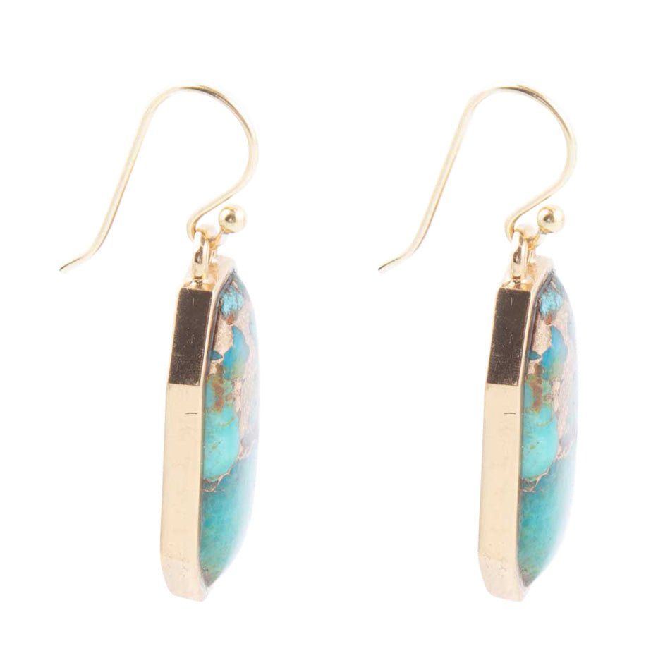 Dolce Teal Blue Turquoise Matrix Golden Drop Earrings Barse Jewelry