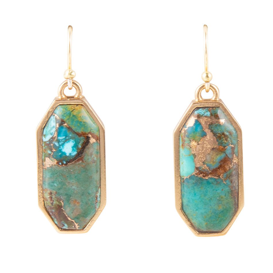 Dolce Teal Blue Turquoise Matrix Golden Drop Earrings Barse Jewelry