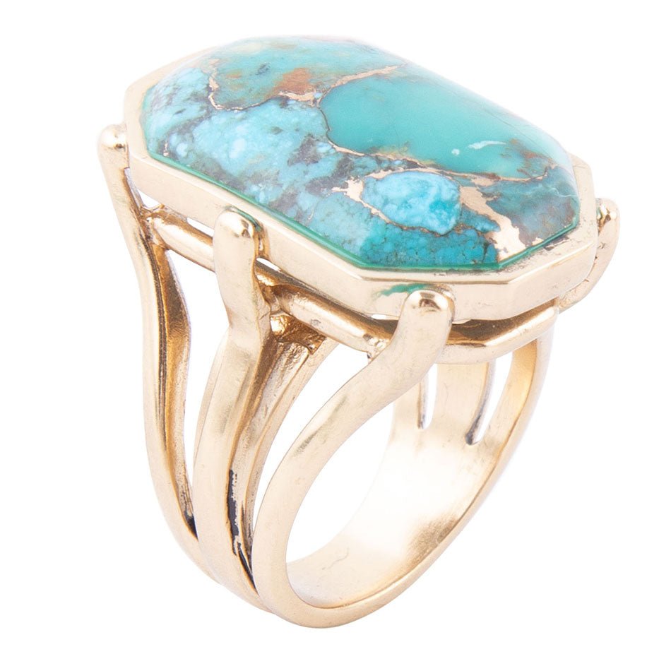 Dolce Blue Teal Turquoise Matrix and Golden Ring Barse Jewelry