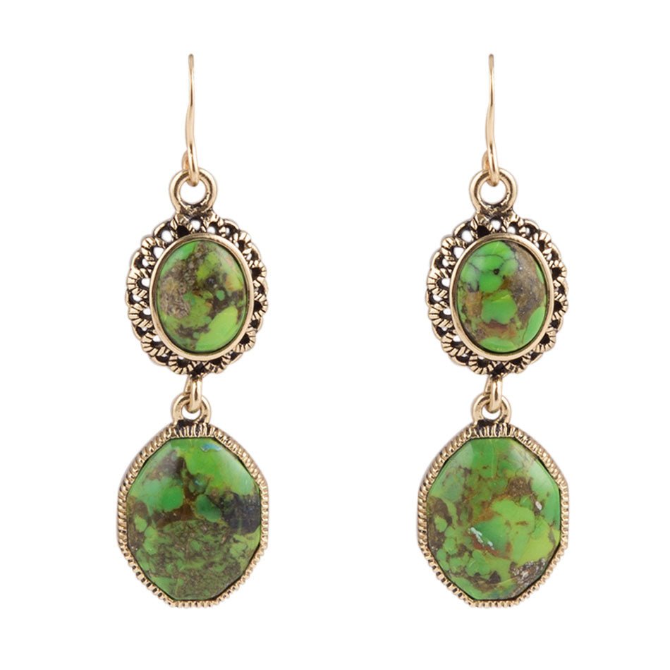 Double Drop Lime Turquoise Earrings Barse Jewelry