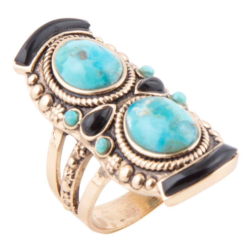 Double Up Blue Turquoise and Black Onyx Golden Ring Barse Jewelry